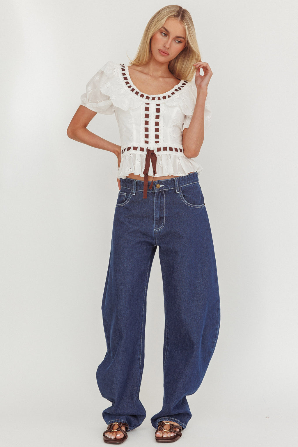 Solea Frill Collar Eyelet Top White by Selfie Leslie Australia