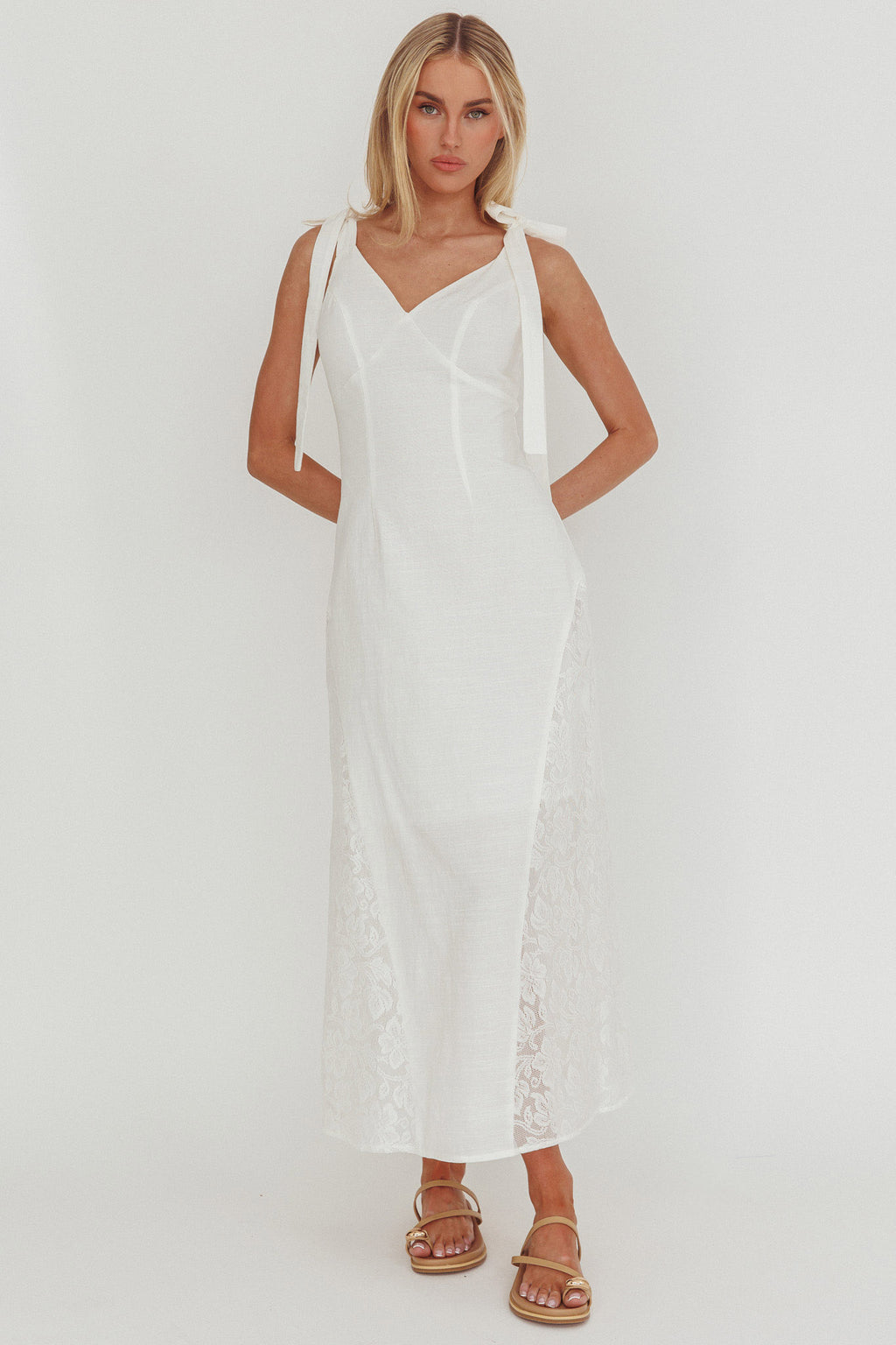 Lead Me On Lace Panel Maxi Dress White by Selfie Leslie Australia