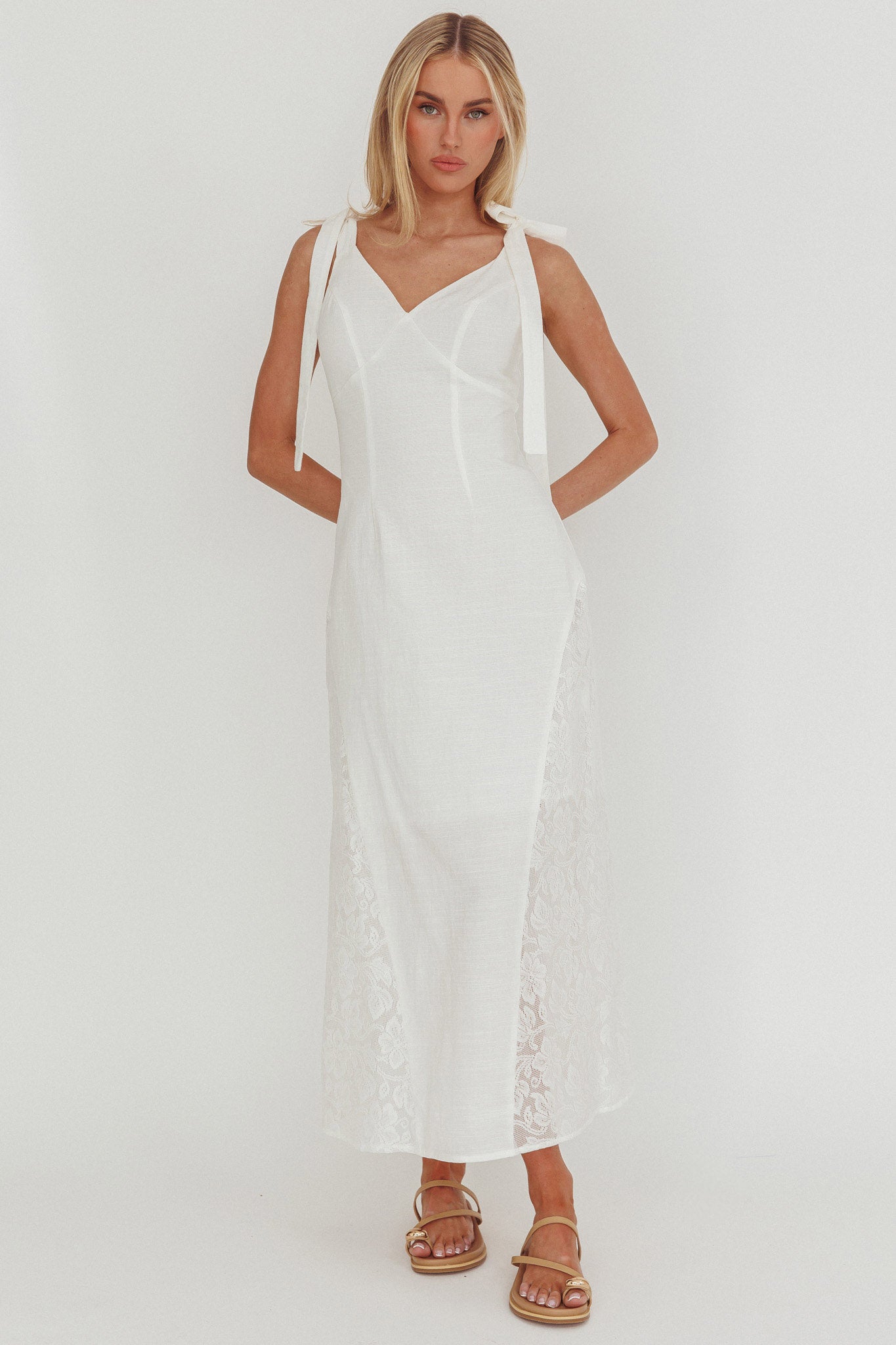 Lead Me On Lace Panel Maxi Dress White by Selfie Leslie Australia
