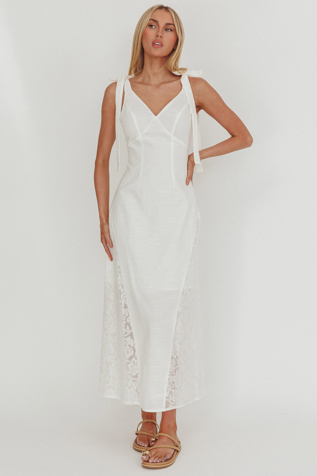 Lead Me On Lace Panel Maxi Dress White by Selfie Leslie Australia