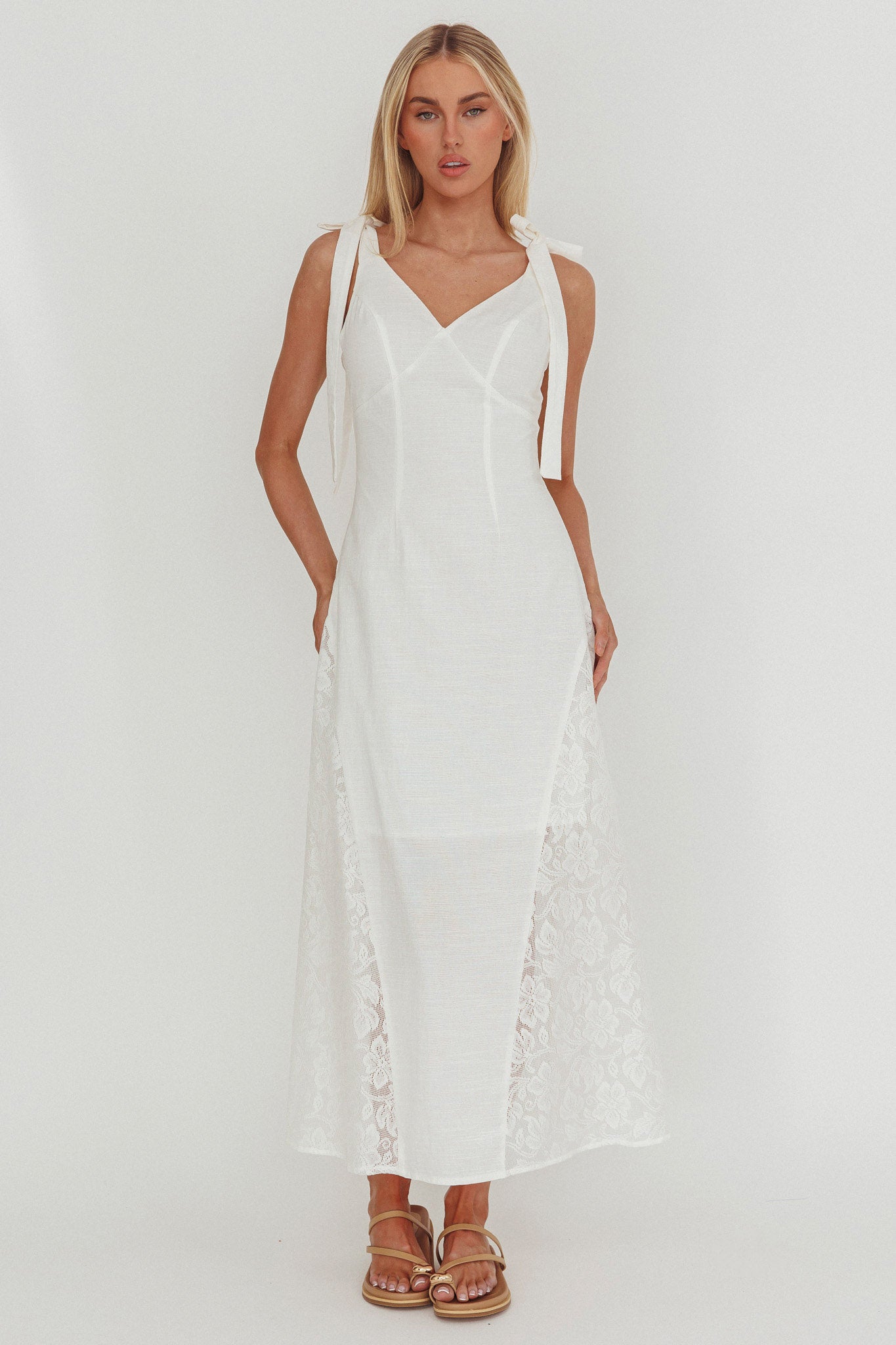 Lead Me On Lace Panel Maxi Dress White by Selfie Leslie Australia