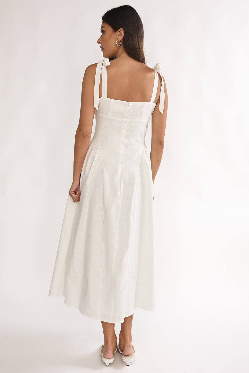 Morgana Tied Shoulder Applique Midi Dress Off White by Selfie Leslie Australia