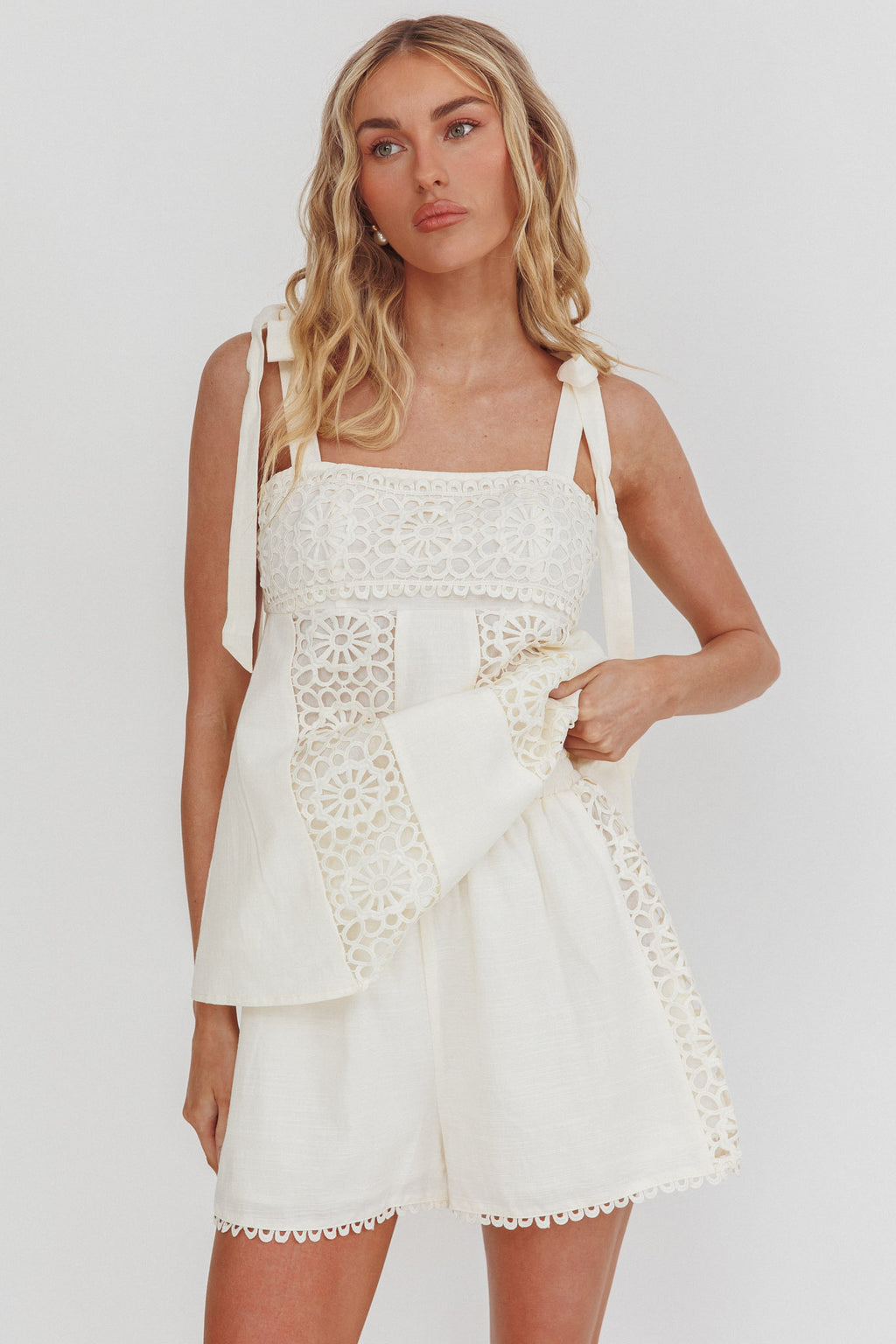 Baybreeze Lace Applique Shorts White by Selfie Leslie Australia