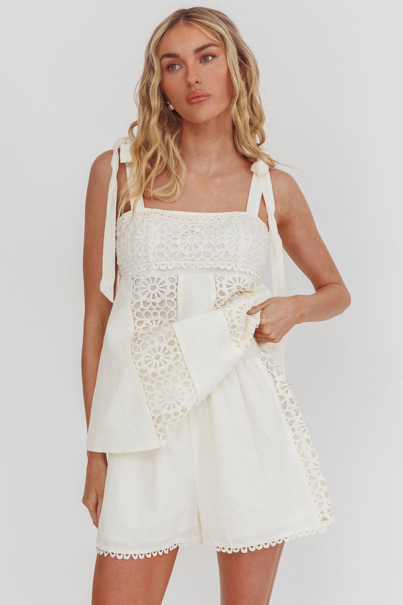 Baybreeze Lace Applique Shorts White by Selfie Leslie Australia
