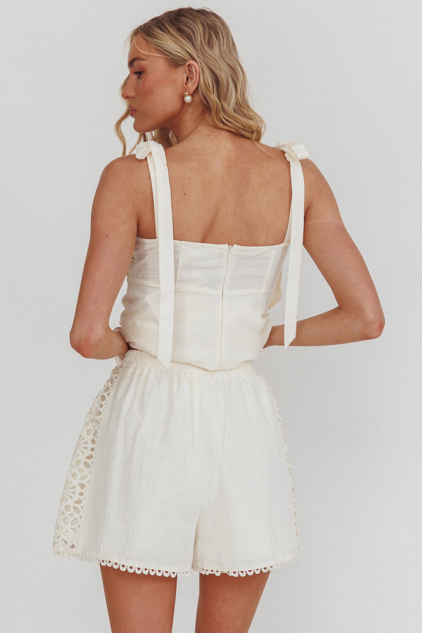 Baybreeze Lace Applique Shorts White by Selfie Leslie Australia