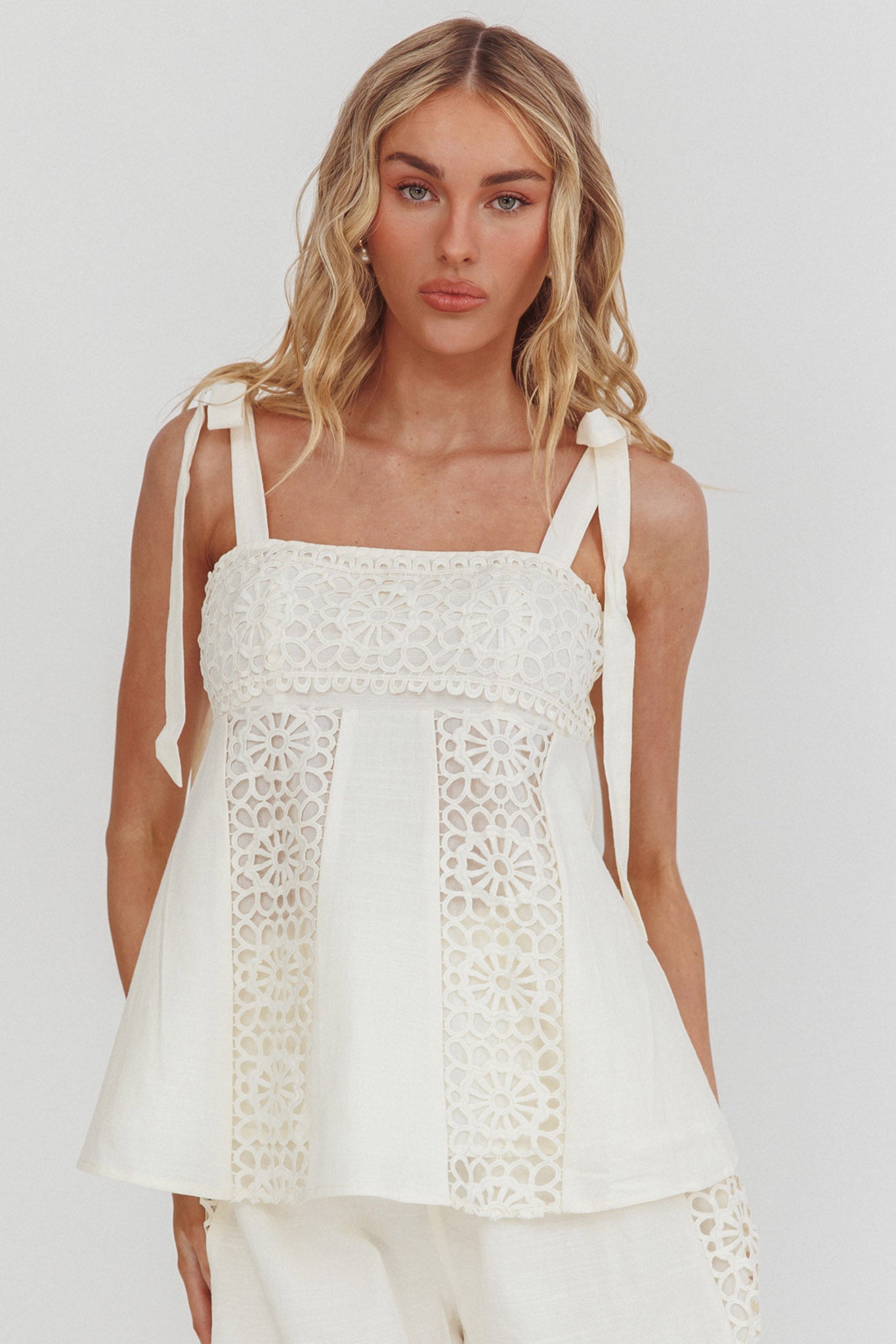 Baybreeze Tied Shoulder Top White by Selfie Leslie Australia
