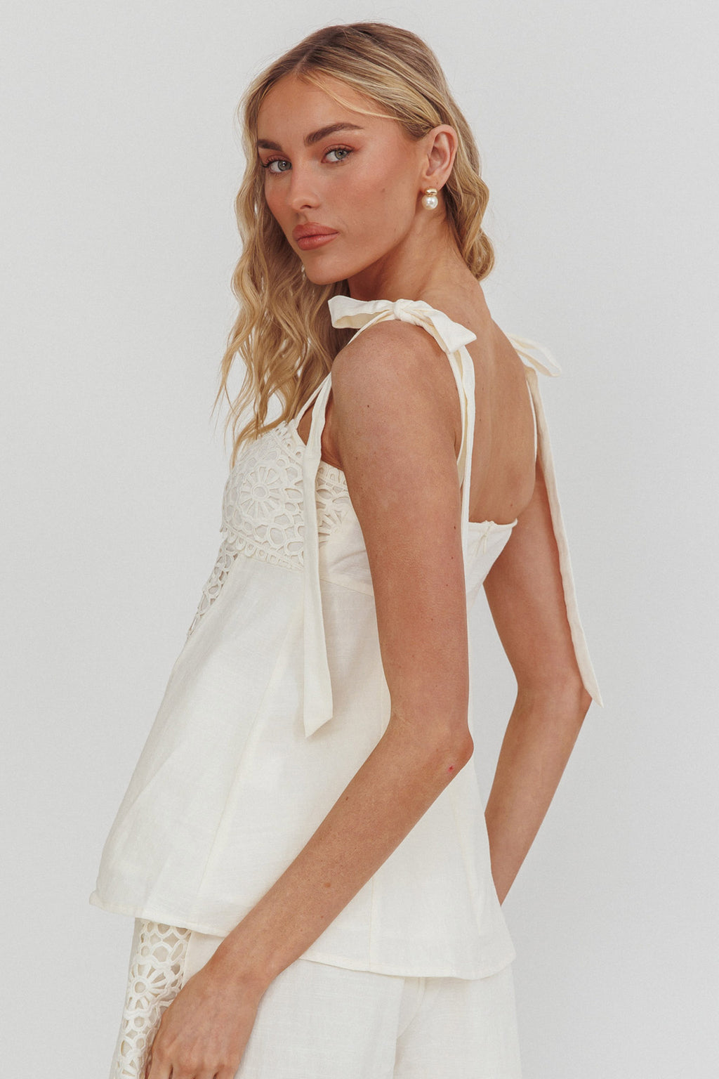 Baybreeze Tied Shoulder Top White by Selfie Leslie Australia