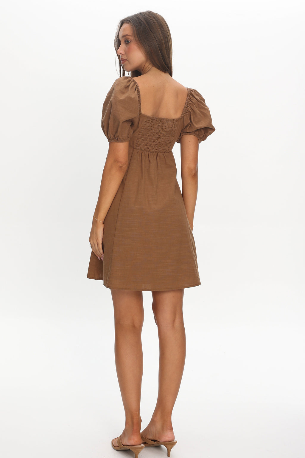 Highlight Reels Puff Sleeve Lace Mini Dress Chocolate by Selfie Leslie Australia