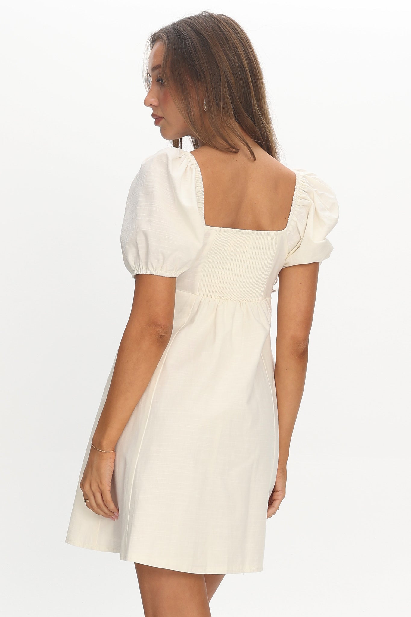 Highlight Reels Puff Sleeve Lace Mini Dress Cream by Selfie Leslie Australia