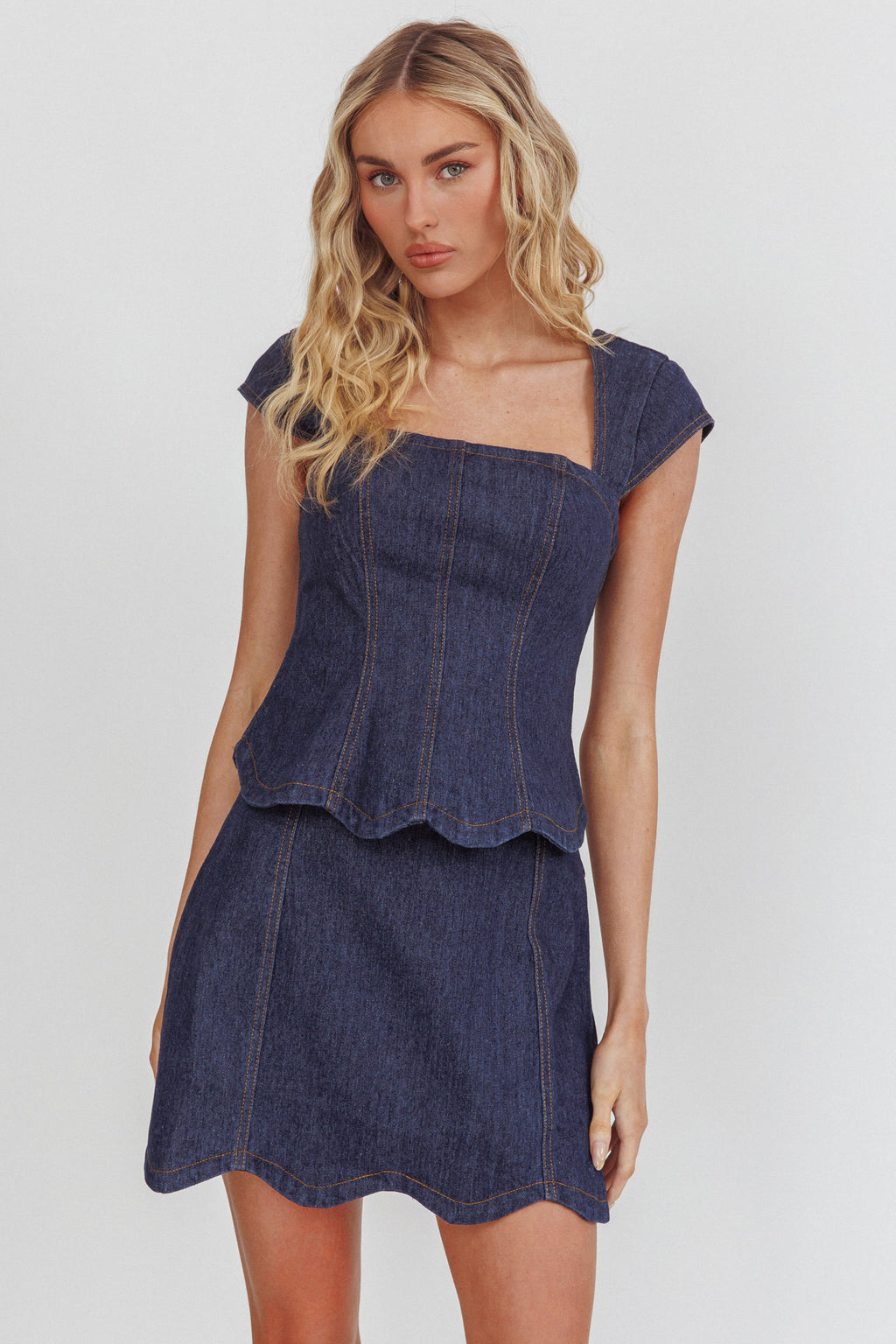 Halen Scalloped Mini Skirt Indigo by Selfie Leslie Australia