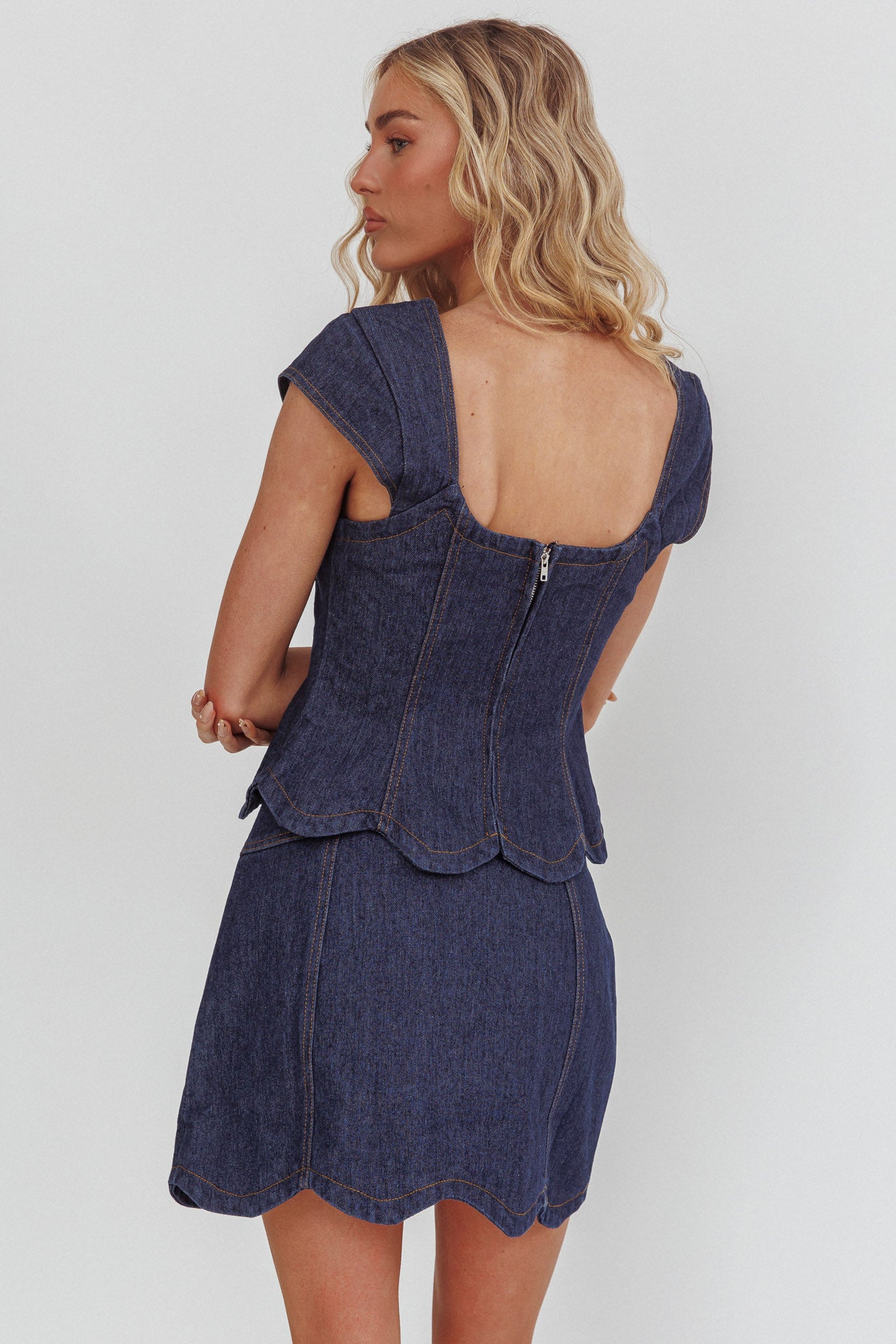 Halen Scalloped Mini Skirt Indigo by Selfie Leslie Australia