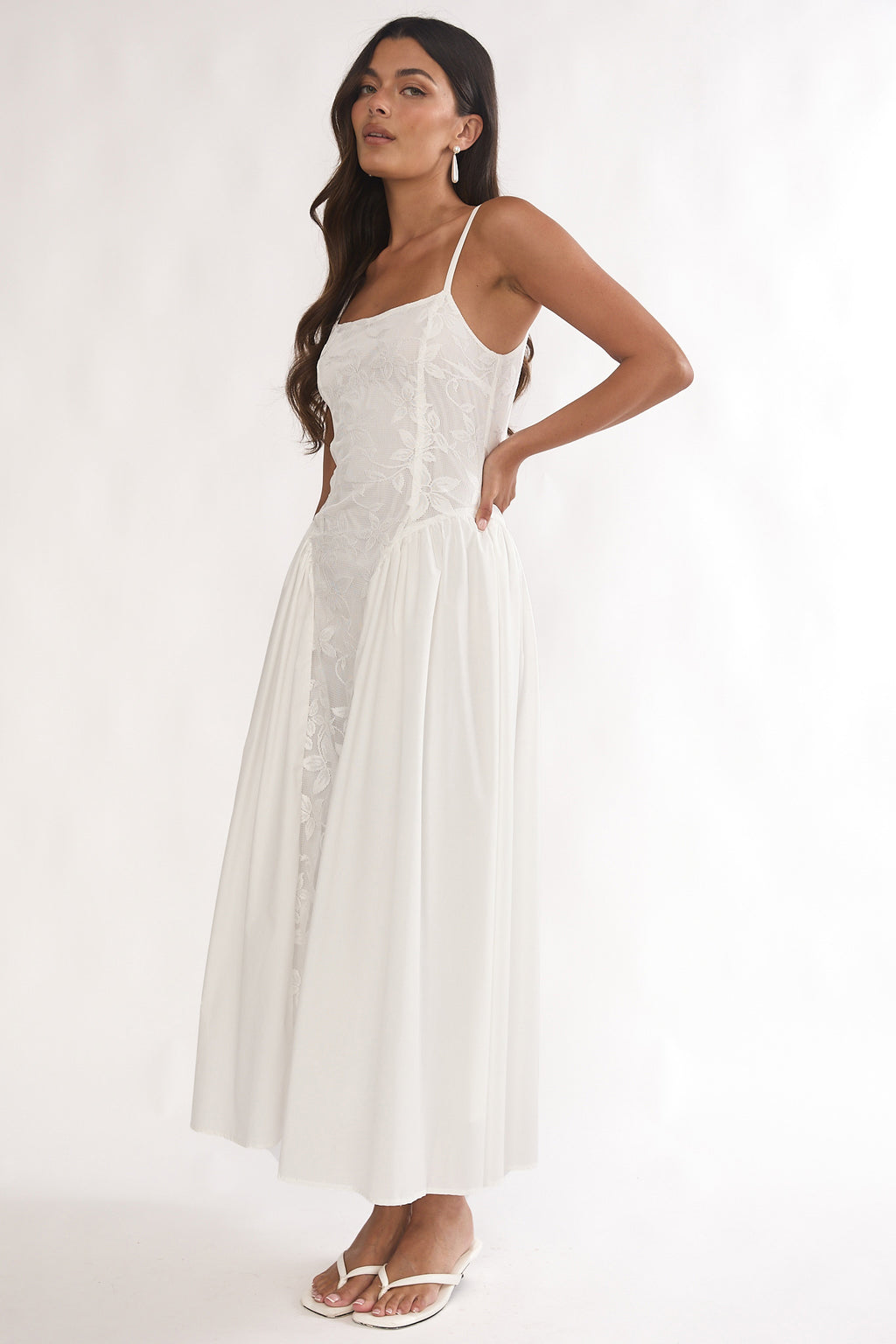 Seluna Gathered Waist Maxi Dress Embroidered Cream by Selfie Leslie Australia
