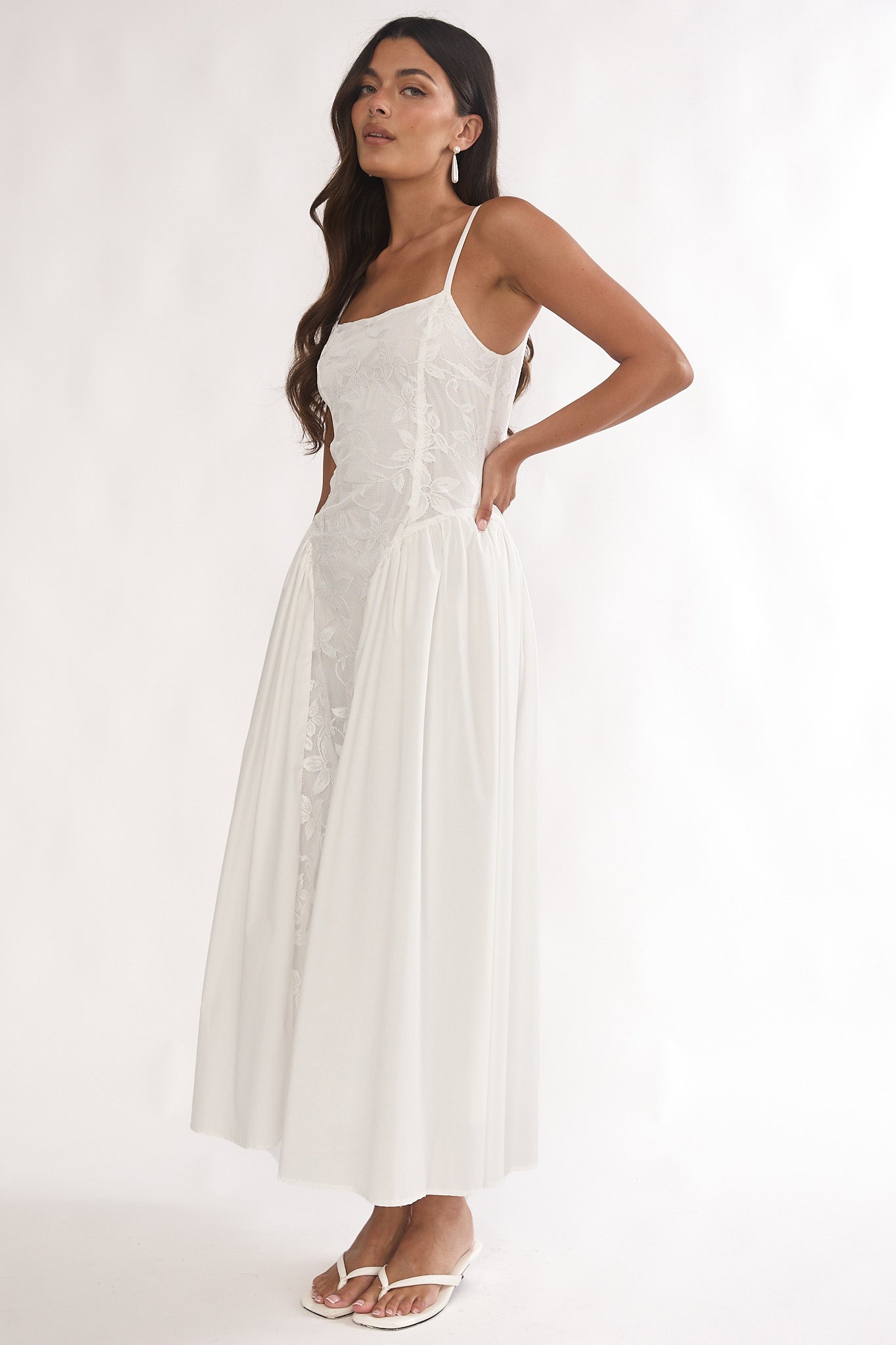Seluna Gathered Waist Maxi Dress Embroidered Cream by Selfie Leslie Australia