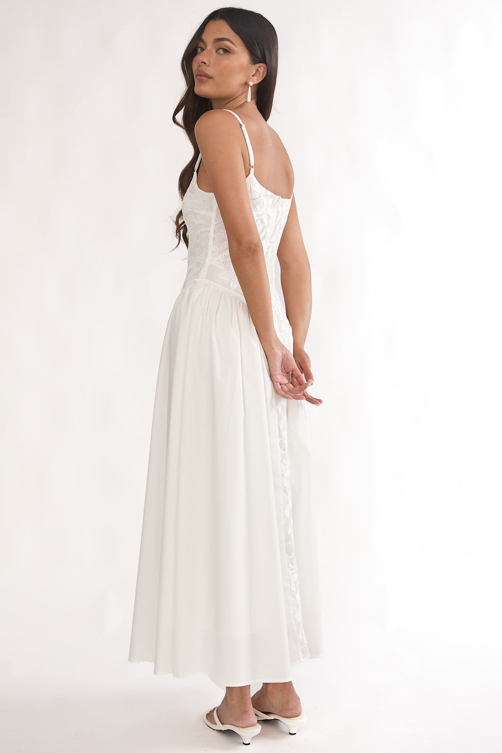 Seluna Gathered Waist Maxi Dress Embroidered Cream by Selfie Leslie Australia