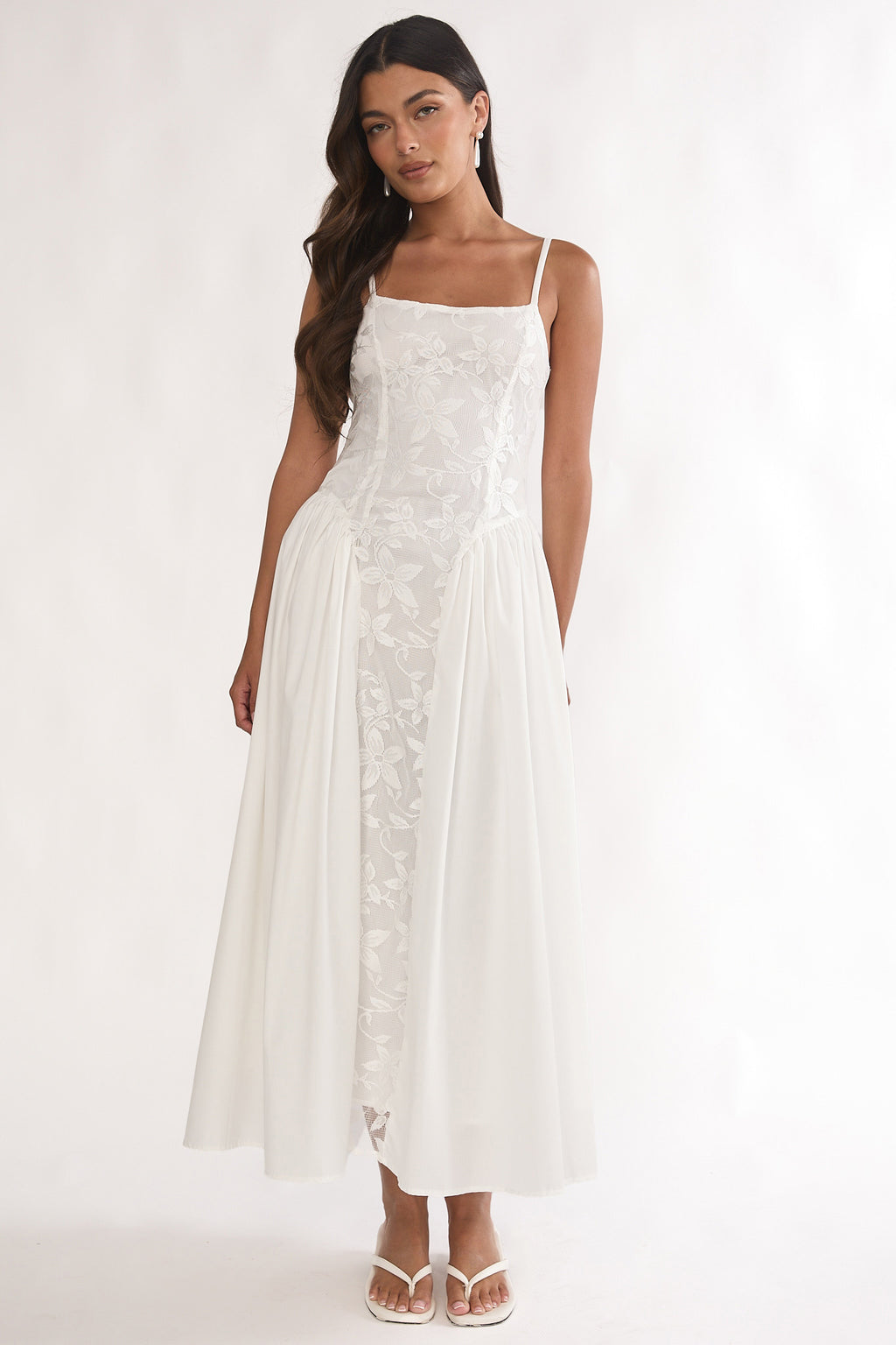 Seluna Gathered Waist Maxi Dress Embroidered Cream by Selfie Leslie Australia