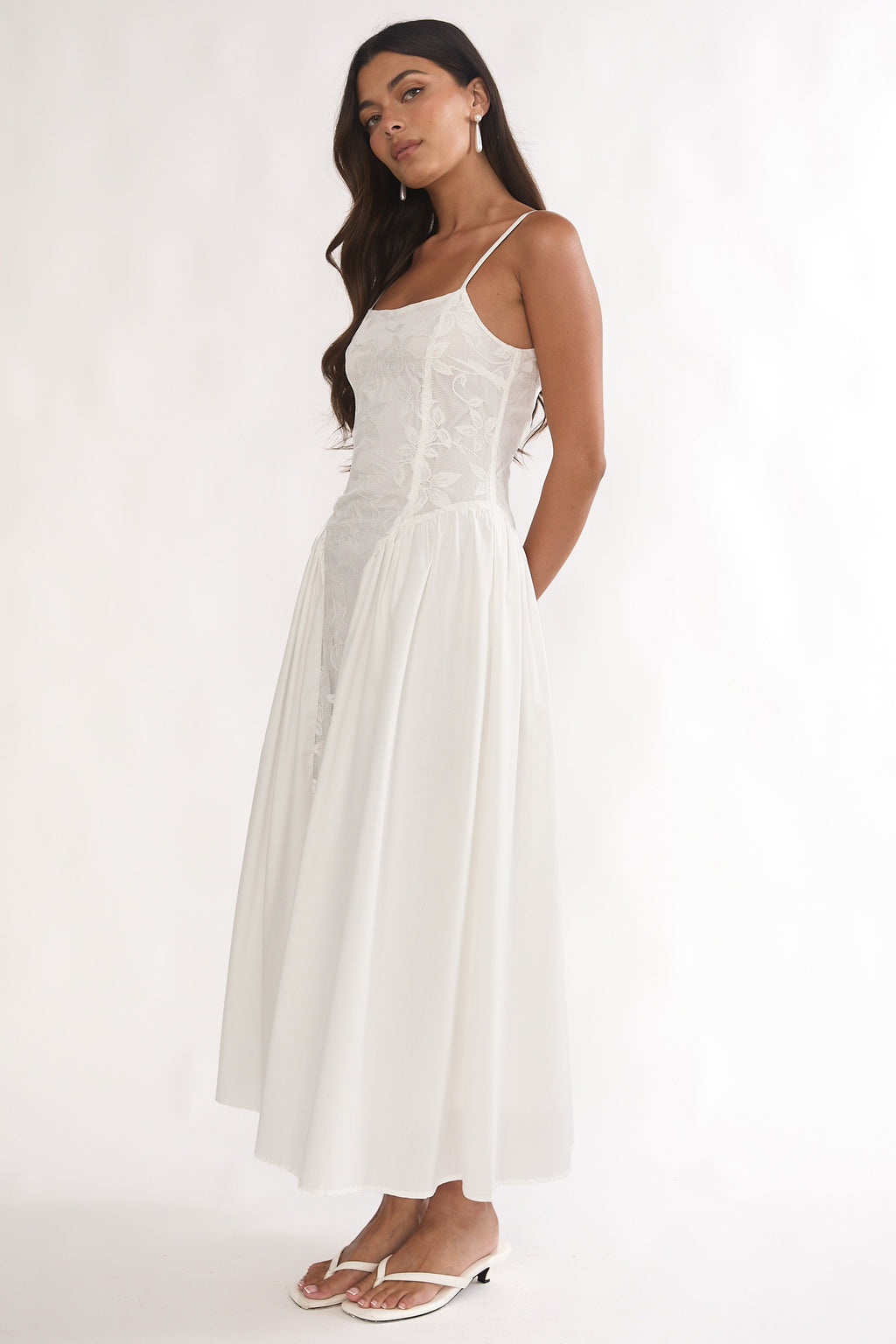 Seluna Gathered Waist Maxi Dress Embroidered Cream by Selfie Leslie Australia