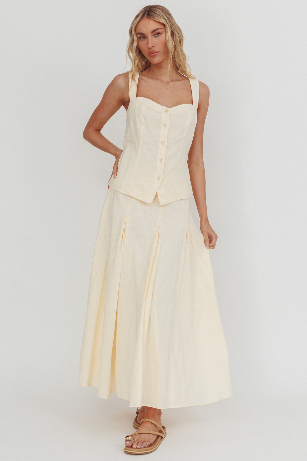Morning Lights Godet Maxi Skirt Cream by Selfie Leslie Australia