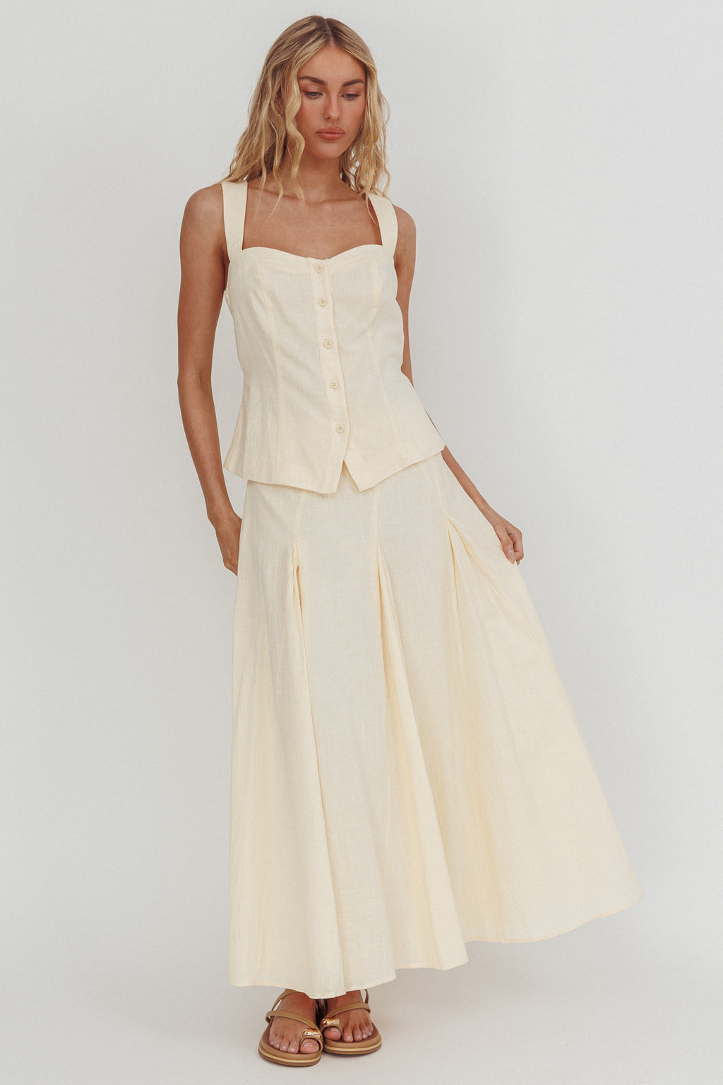 Morning Lights Godet Maxi Skirt Cream by Selfie Leslie Australia