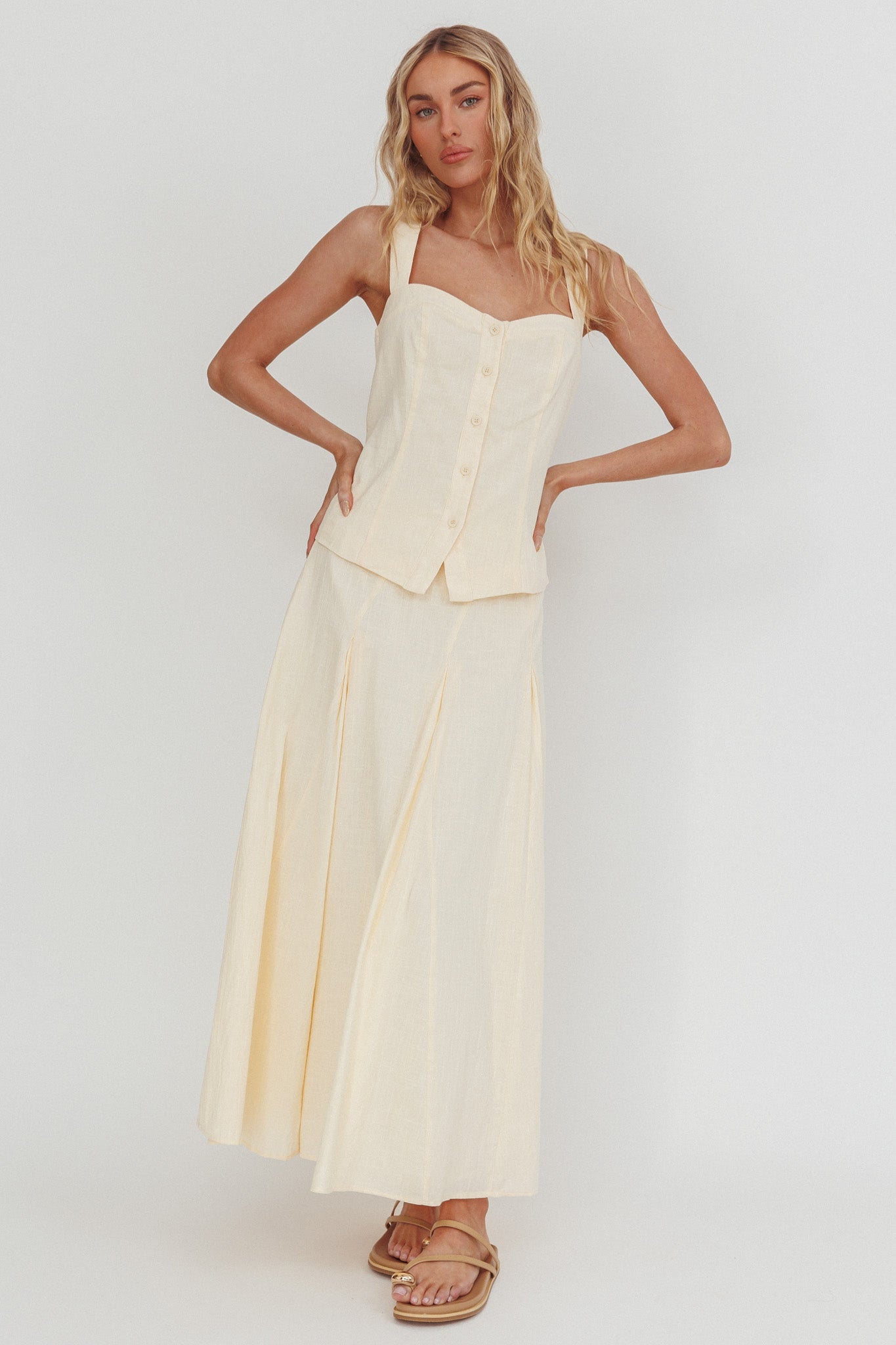 Morning Lights Godet Maxi Skirt Cream by Selfie Leslie Australia