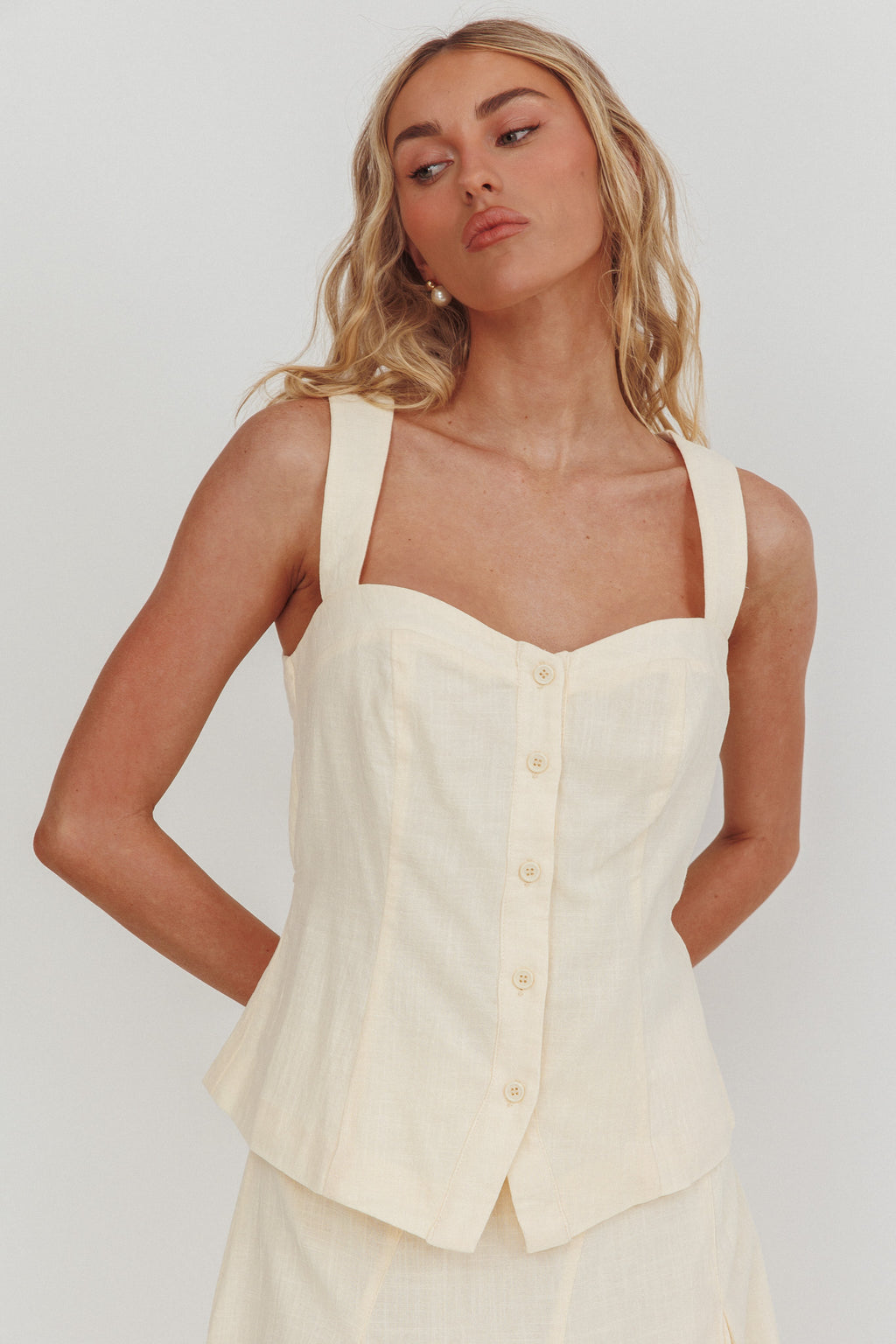 Morning Lights Button Up Top Cream by Selfie Leslie Australia