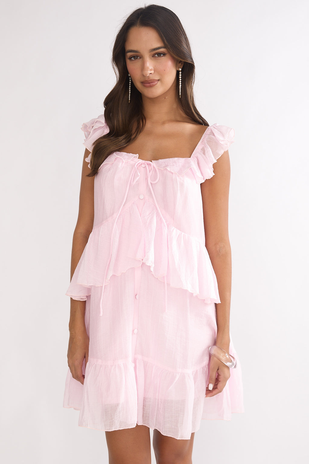 Loving Life Frill Trim Mini Dress Pink by Selfie Leslie Australia