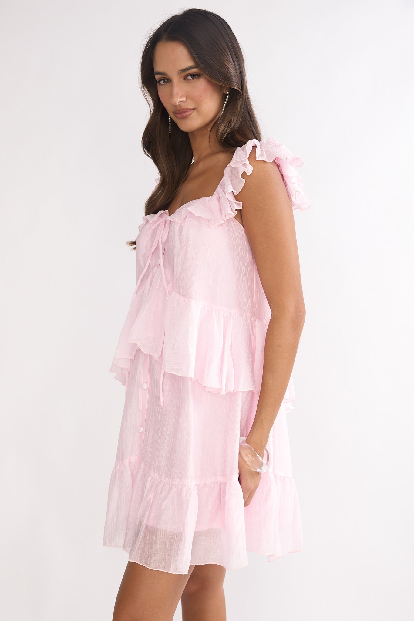 Loving Life Frill Trim Mini Dress Pink by Selfie Leslie Australia