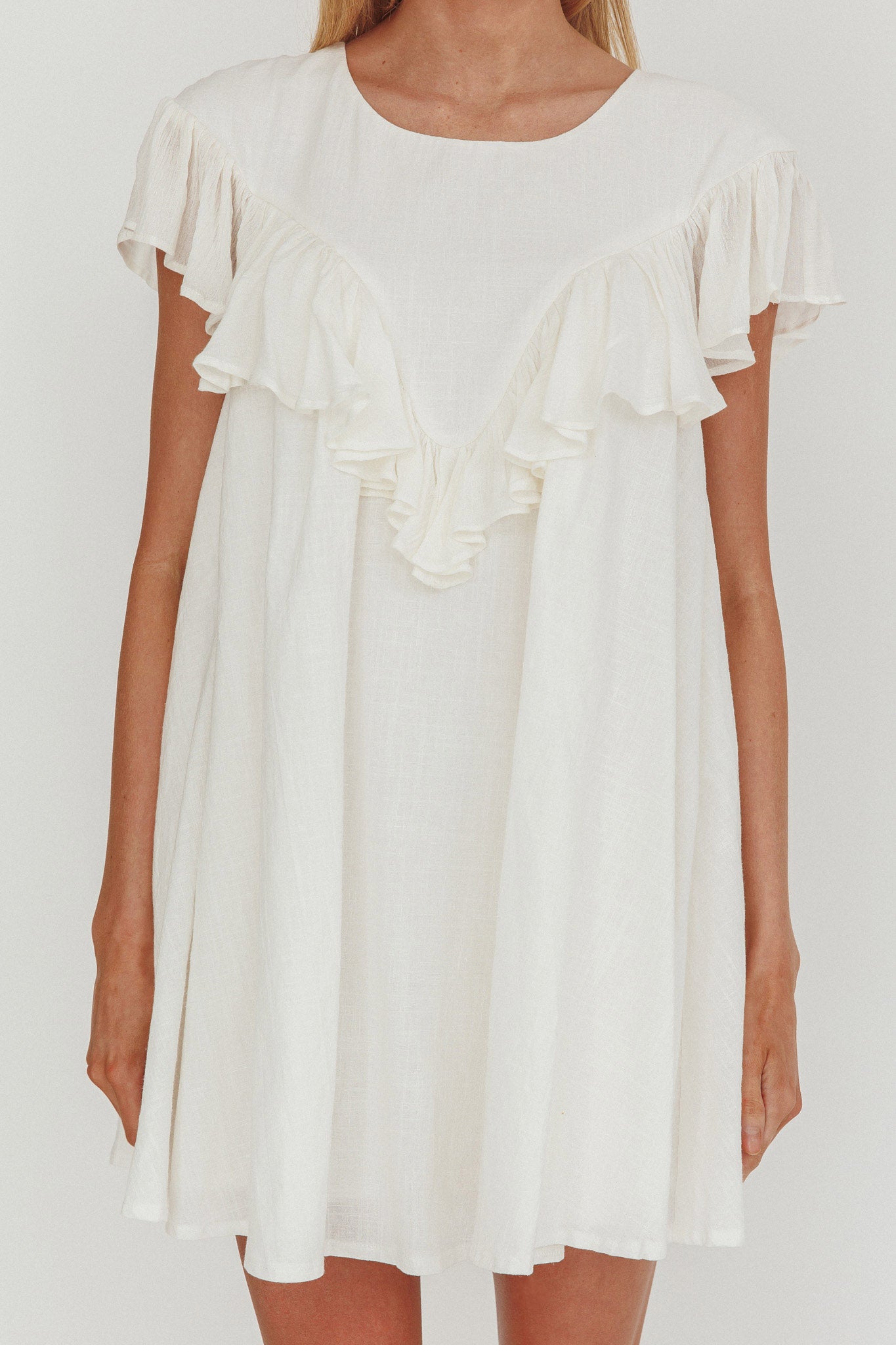 Sunshine Weekend Frill Trim Babydoll Mini Dress White by Selfie Leslie Australia