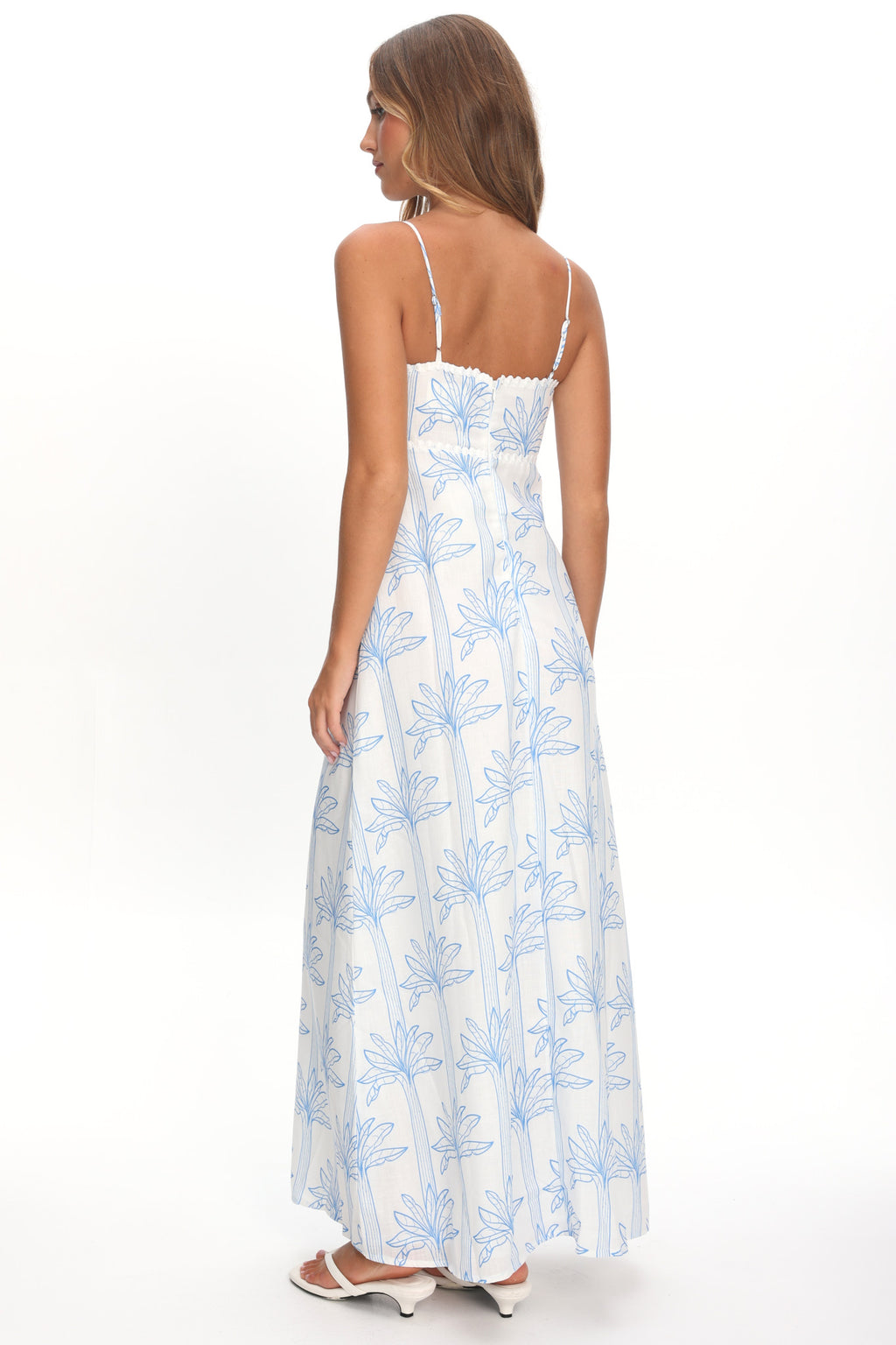 Patty Lace Trim Maxi Dress Palms White/Blue by Selfie Leslie Australia