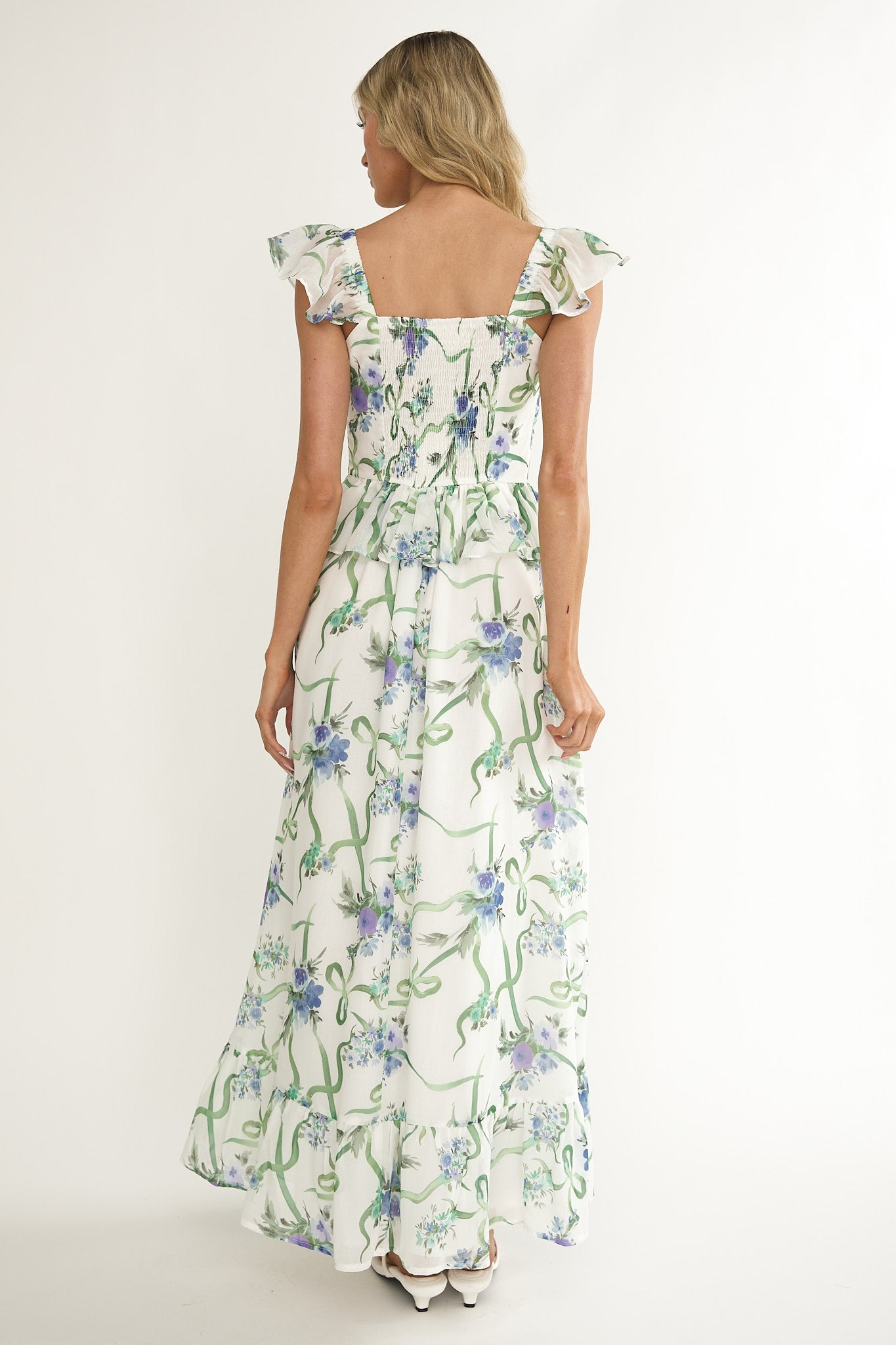 Hanalei Off-Shoulder Tied Bust Maxi Dress Floral White by Selfie Leslie Australia