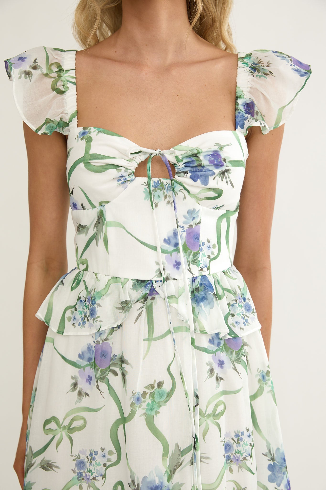 Hanalei Off-Shoulder Tied Bust Maxi Dress Floral White by Selfie Leslie Australia