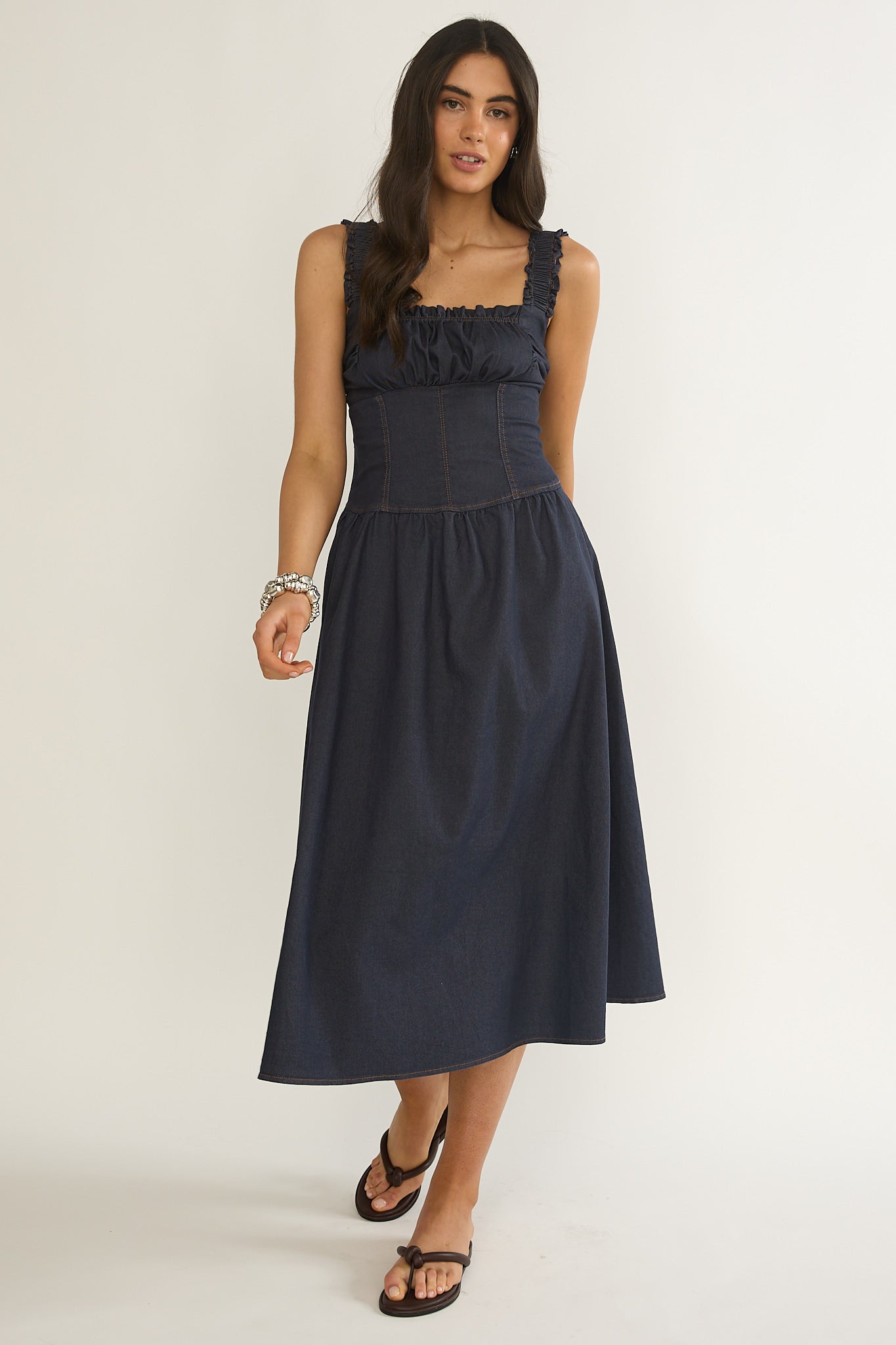 Idyllic Gathered Bust Midi Dress Indigo by Selfie Leslie Australia