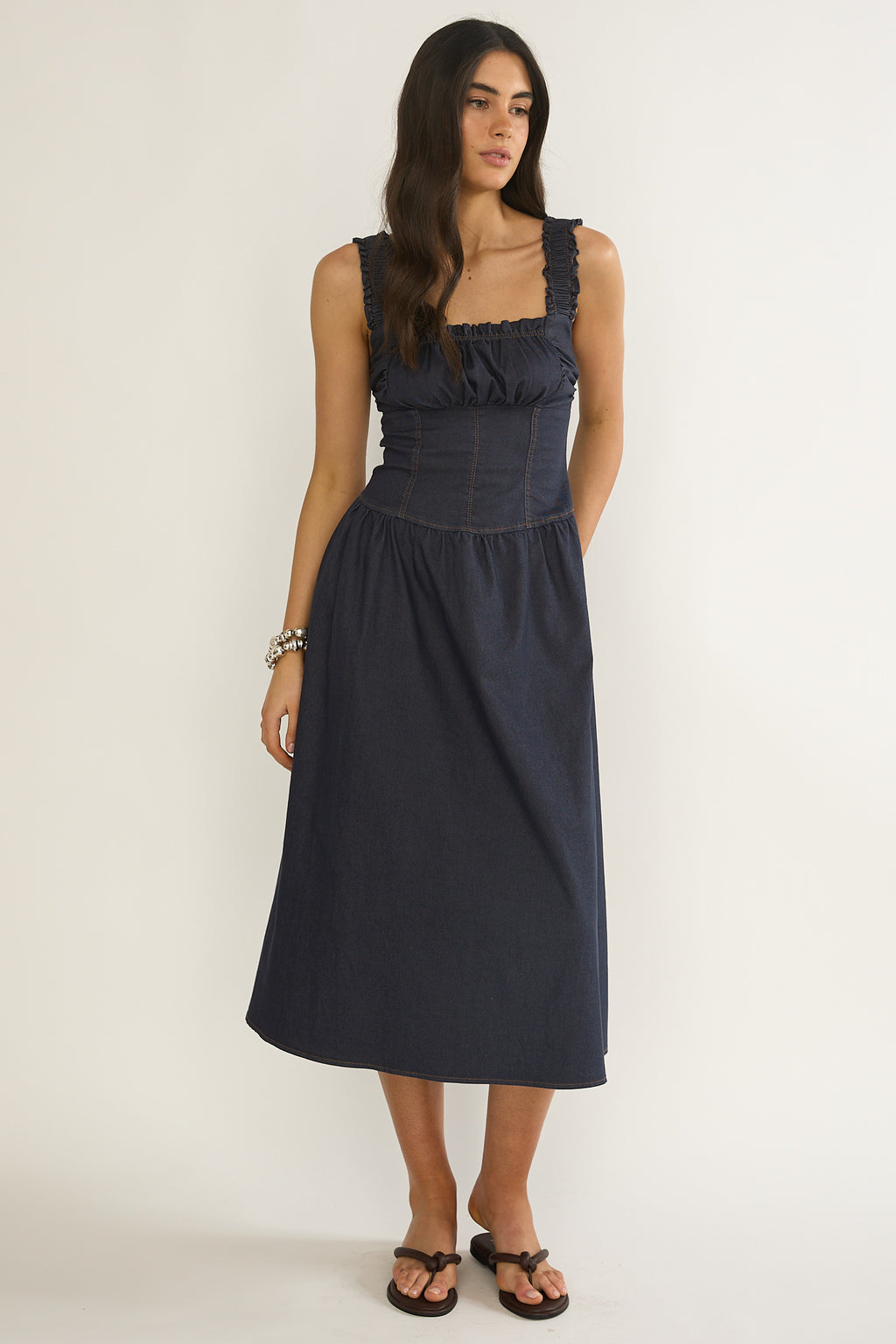 Idyllic Gathered Bust Midi Dress Indigo by Selfie Leslie Australia