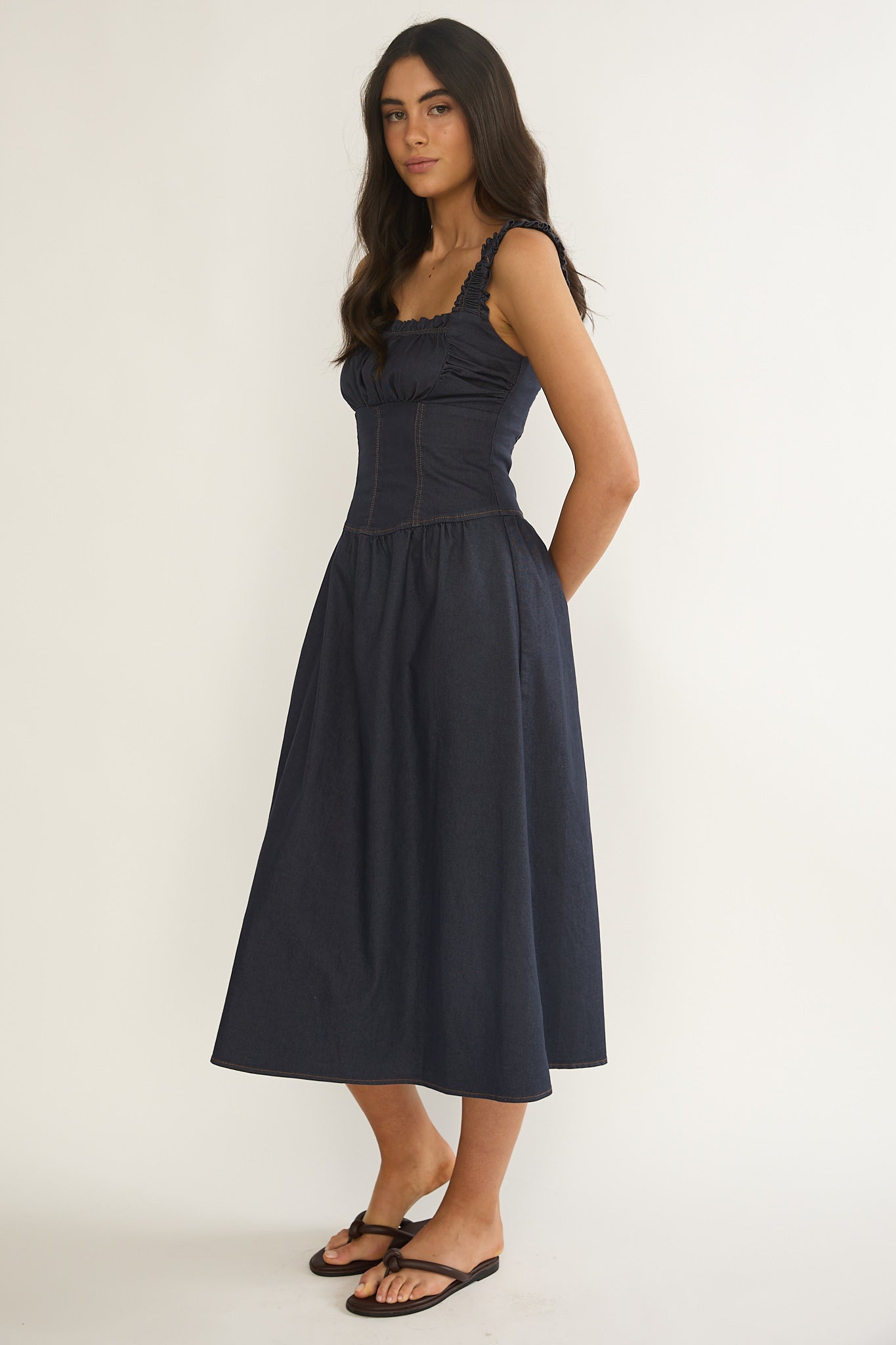 Idyllic Gathered Bust Midi Dress Indigo by Selfie Leslie Australia