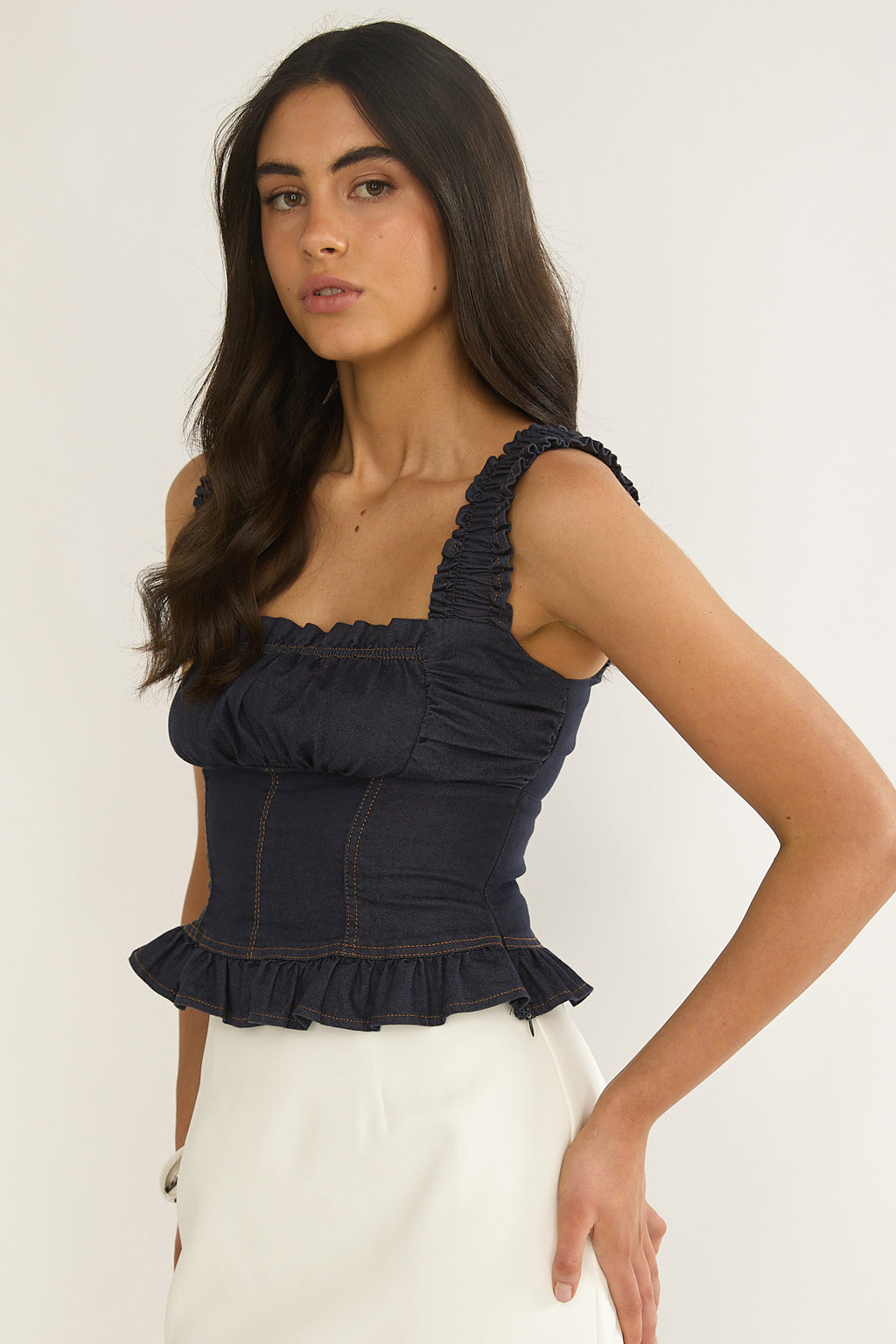 Pacer Smocked Top Indigo by Selfie Leslie Australia