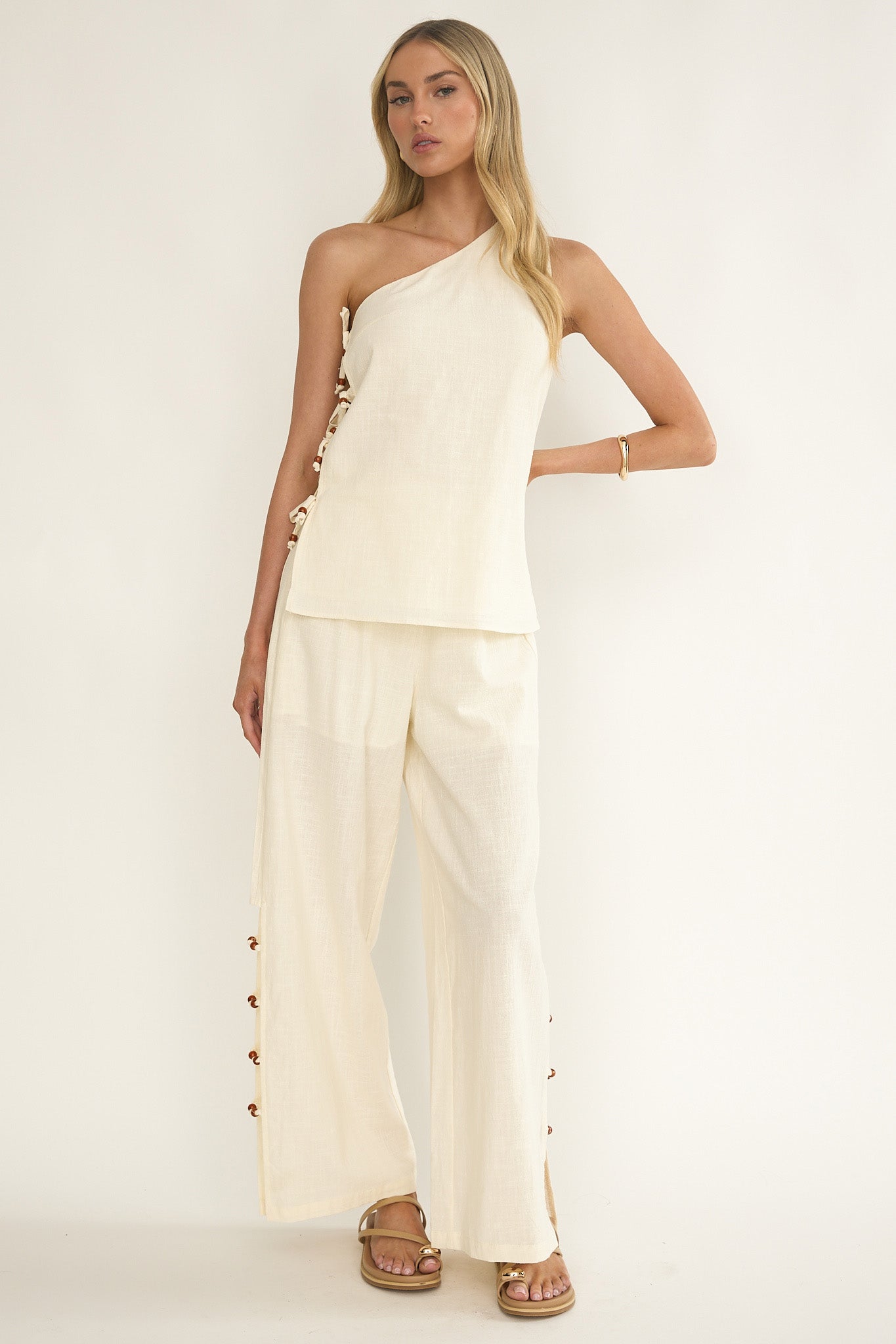Dahlise Bead Trim Pants Cream by Selfie Leslie Australia