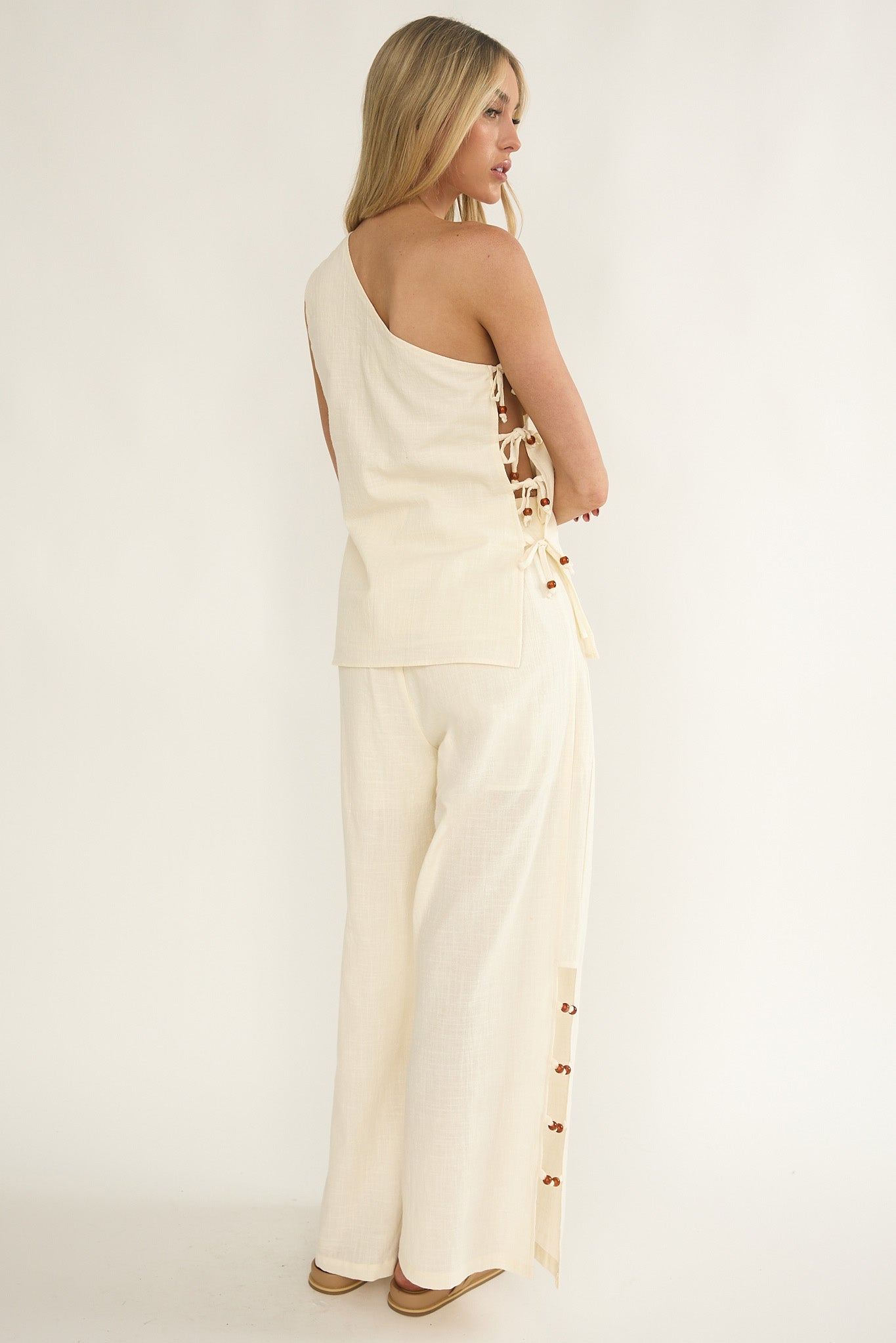 Dahlise Bead Trim Pants Cream by Selfie Leslie Australia