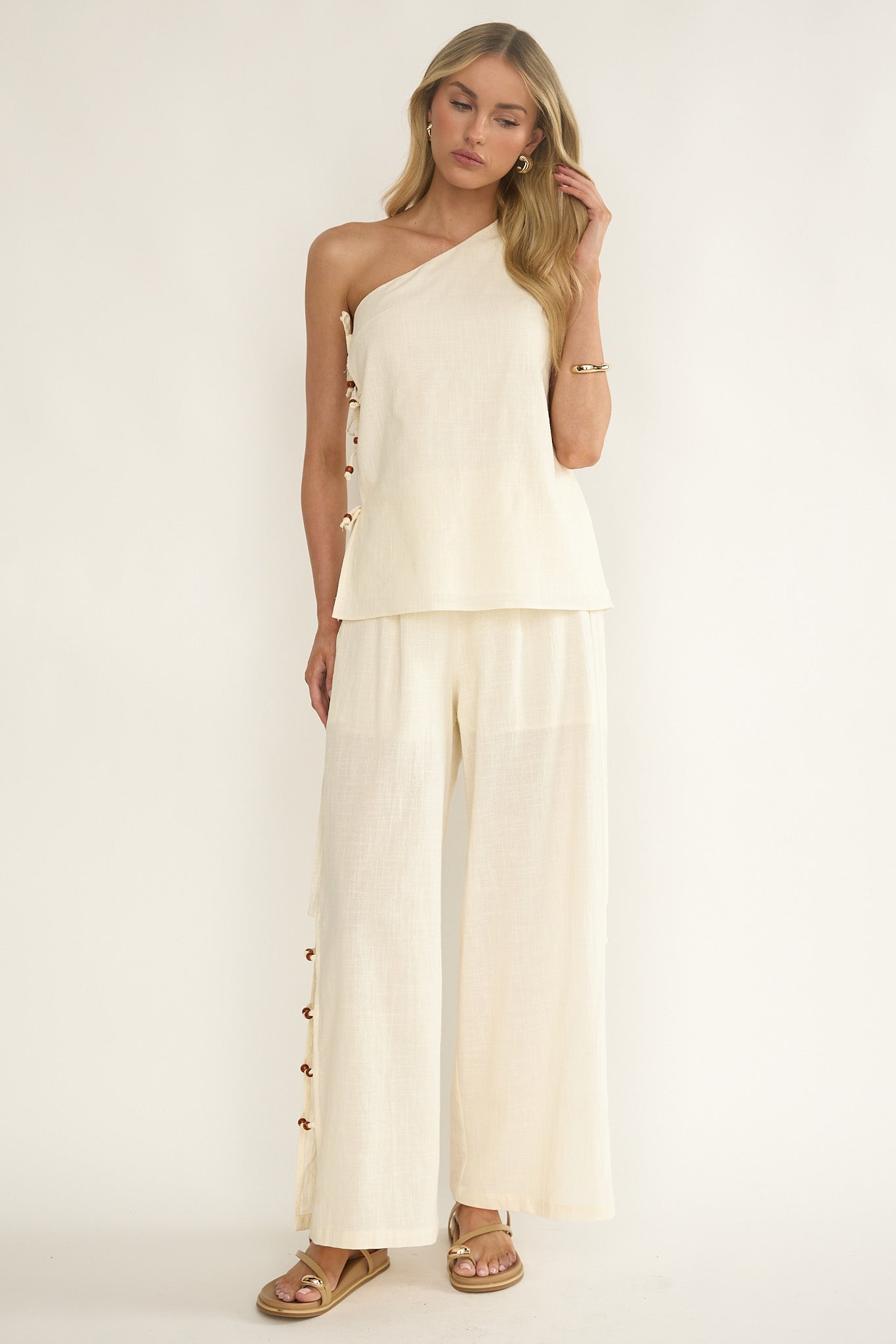 Dahlise Bead Trim Pants Cream by Selfie Leslie Australia