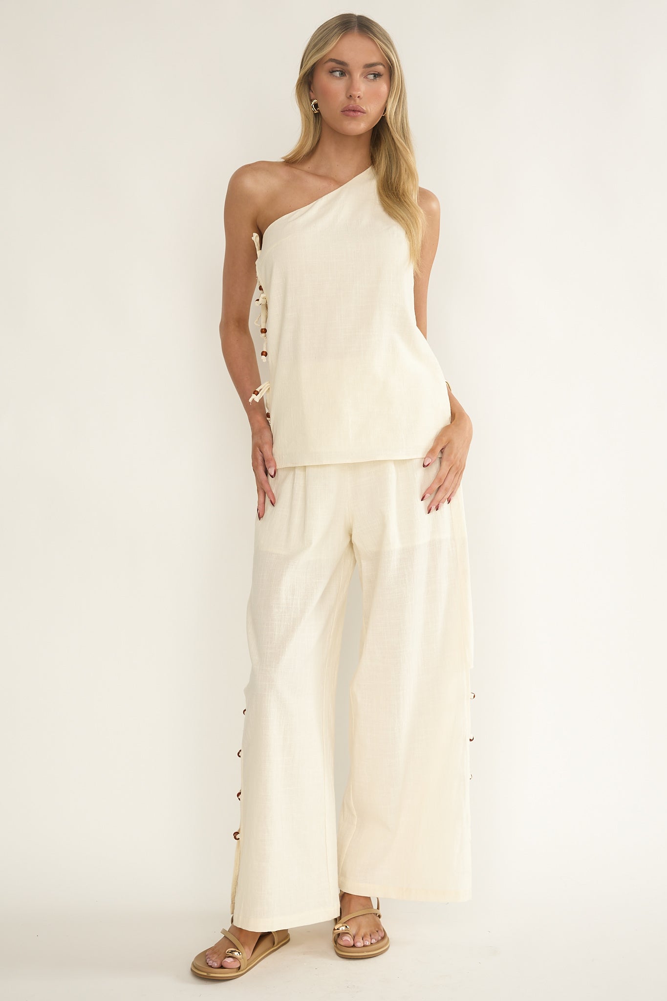 Dahlise One-Shoulder Side Tie Top Cream by Selfie Leslie Australia