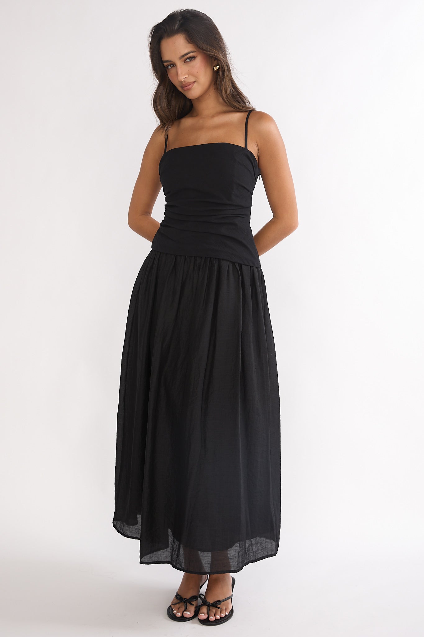 Tobi Square Neck A-Line Maxi Dress Black by Selfie Leslie Australia