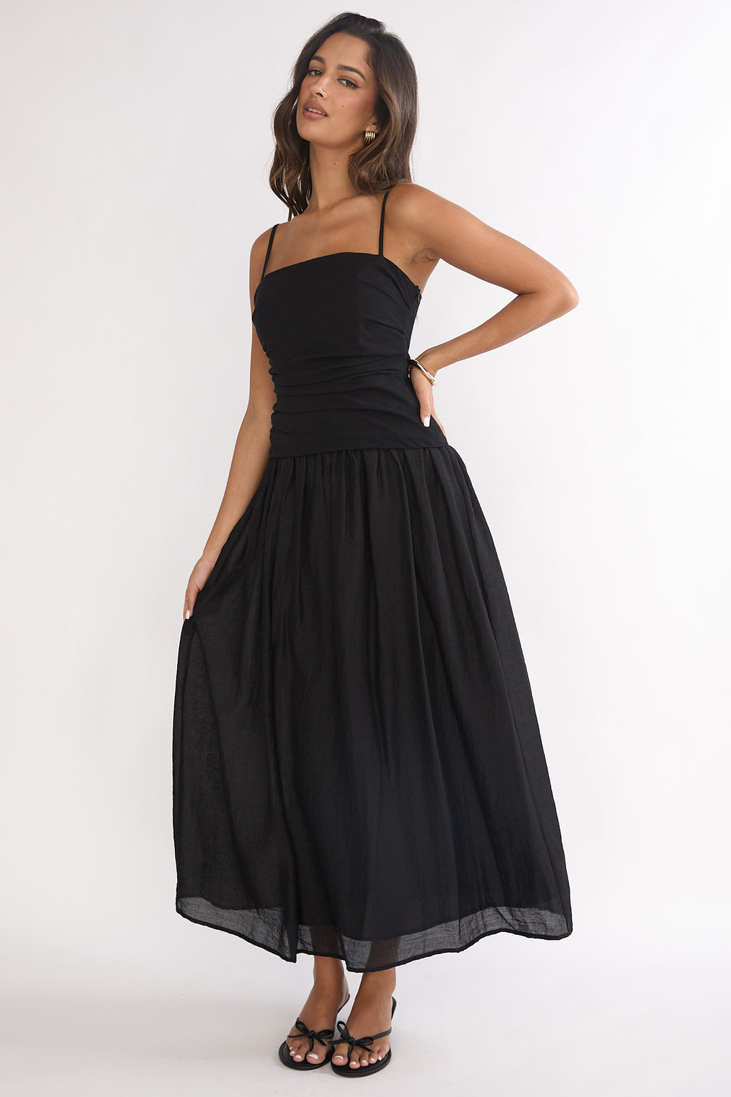 Tobi Square Neck A-Line Maxi Dress Black by Selfie Leslie Australia