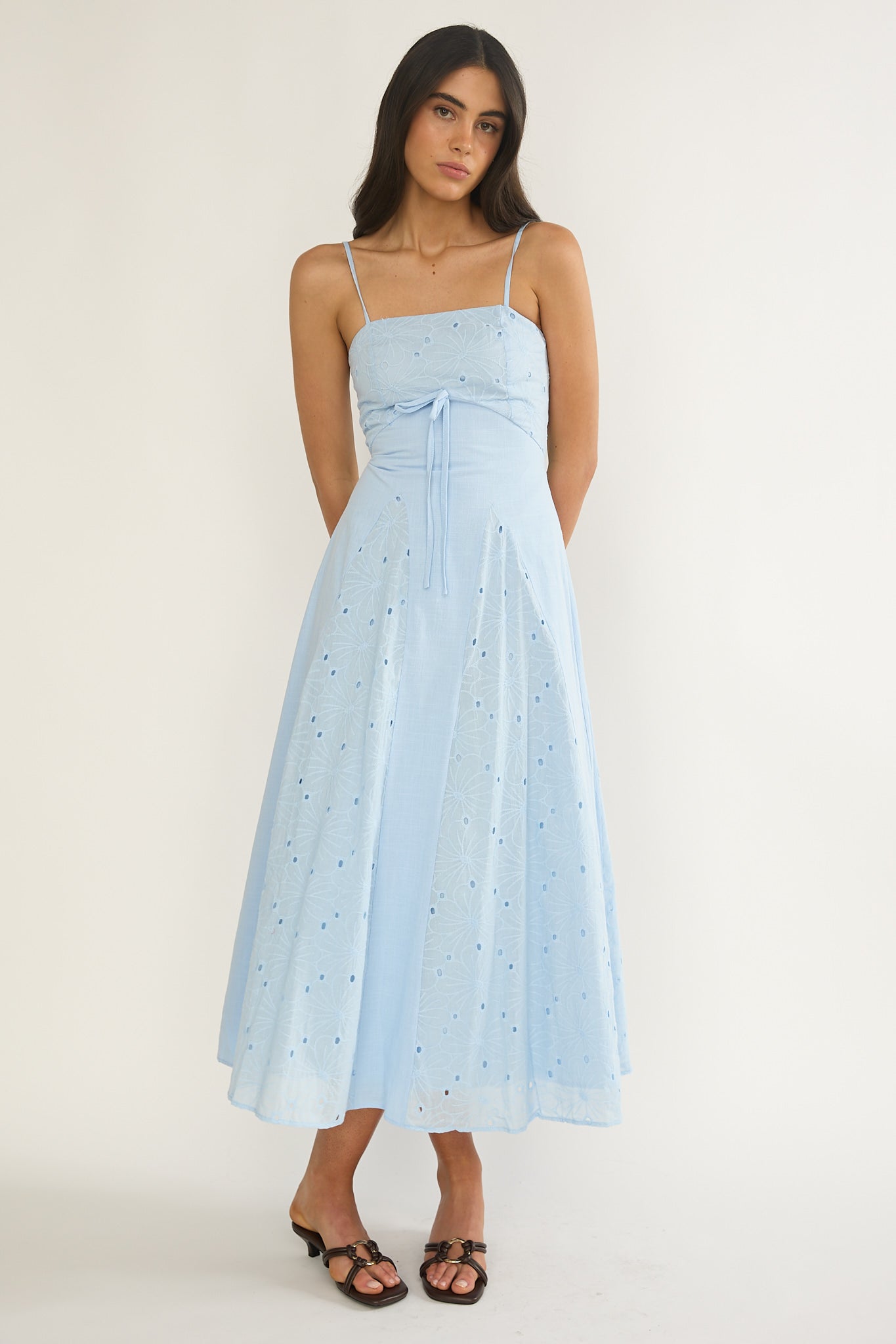 Shaye Embroidery Insert Maxi Dress Blue by Selfie Leslie Australia