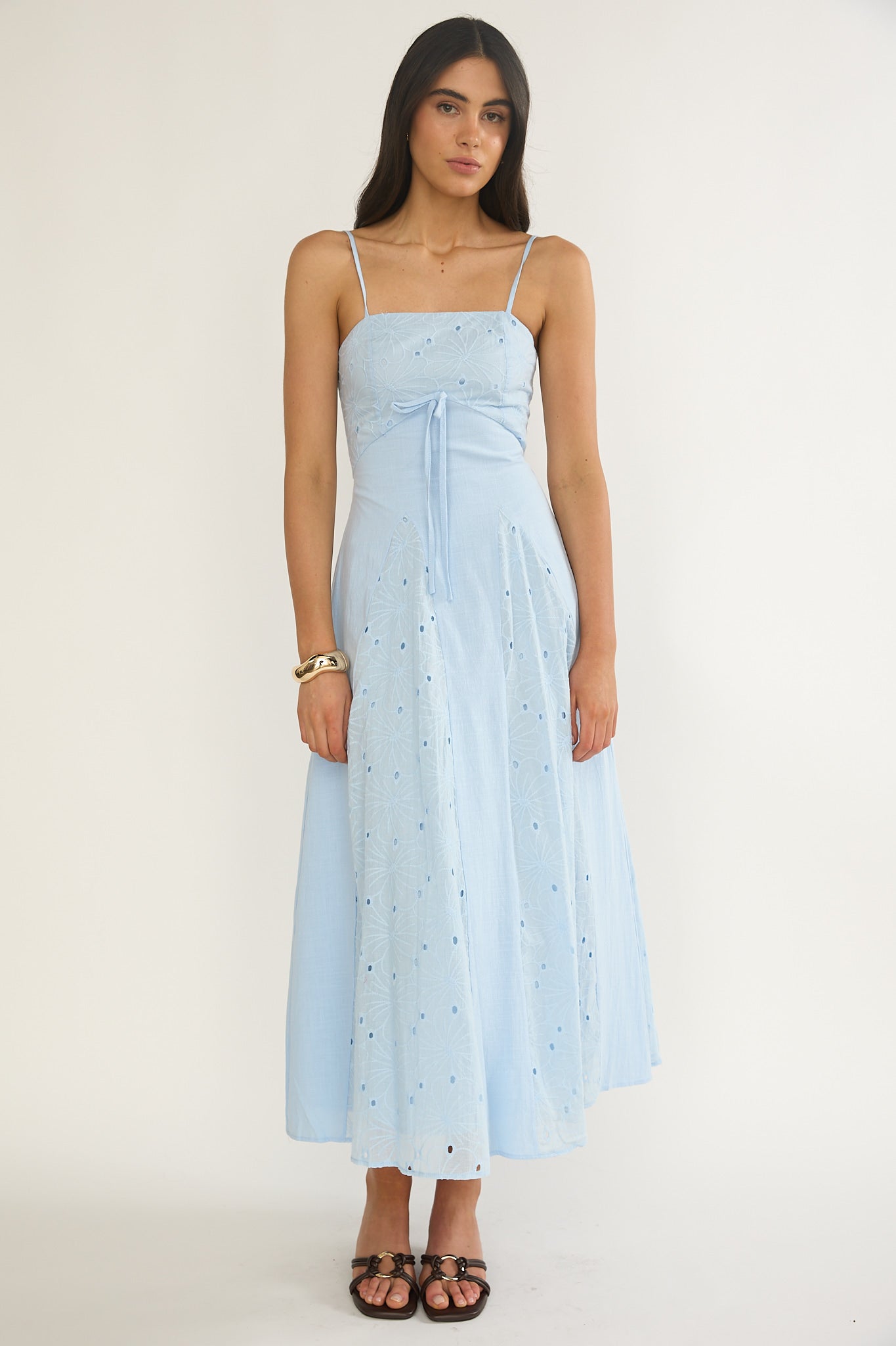 Shaye Embroidery Insert Maxi Dress Blue by Selfie Leslie Australia