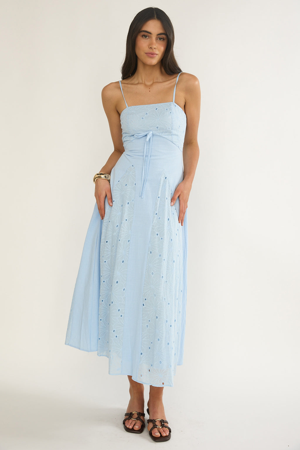 Shaye Embroidery Insert Maxi Dress Blue by Selfie Leslie Australia