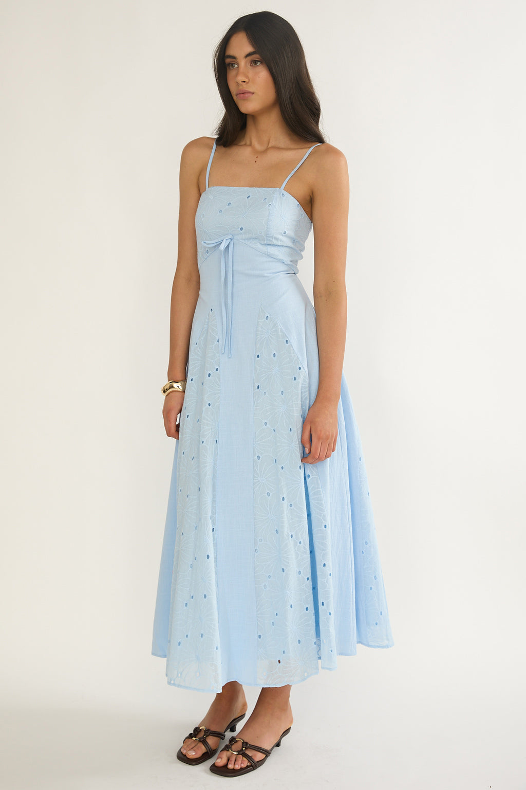 Shaye Embroidery Insert Maxi Dress Blue by Selfie Leslie Australia