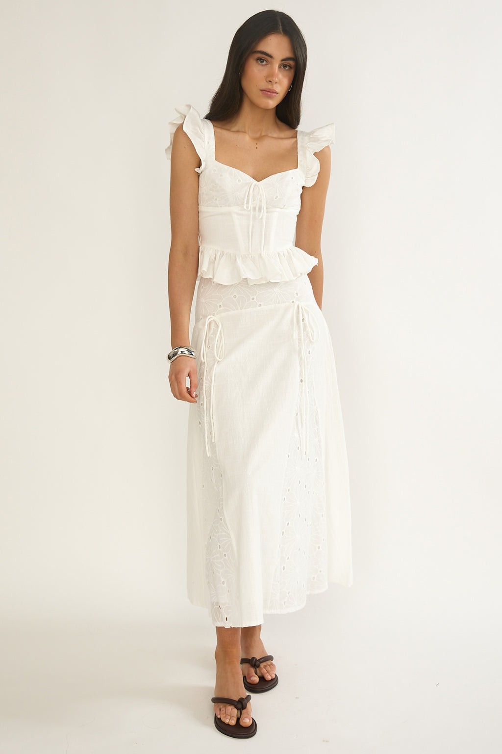 Danette String Tie Embroidery Maxi Skirt White by Selfie Leslie Australia