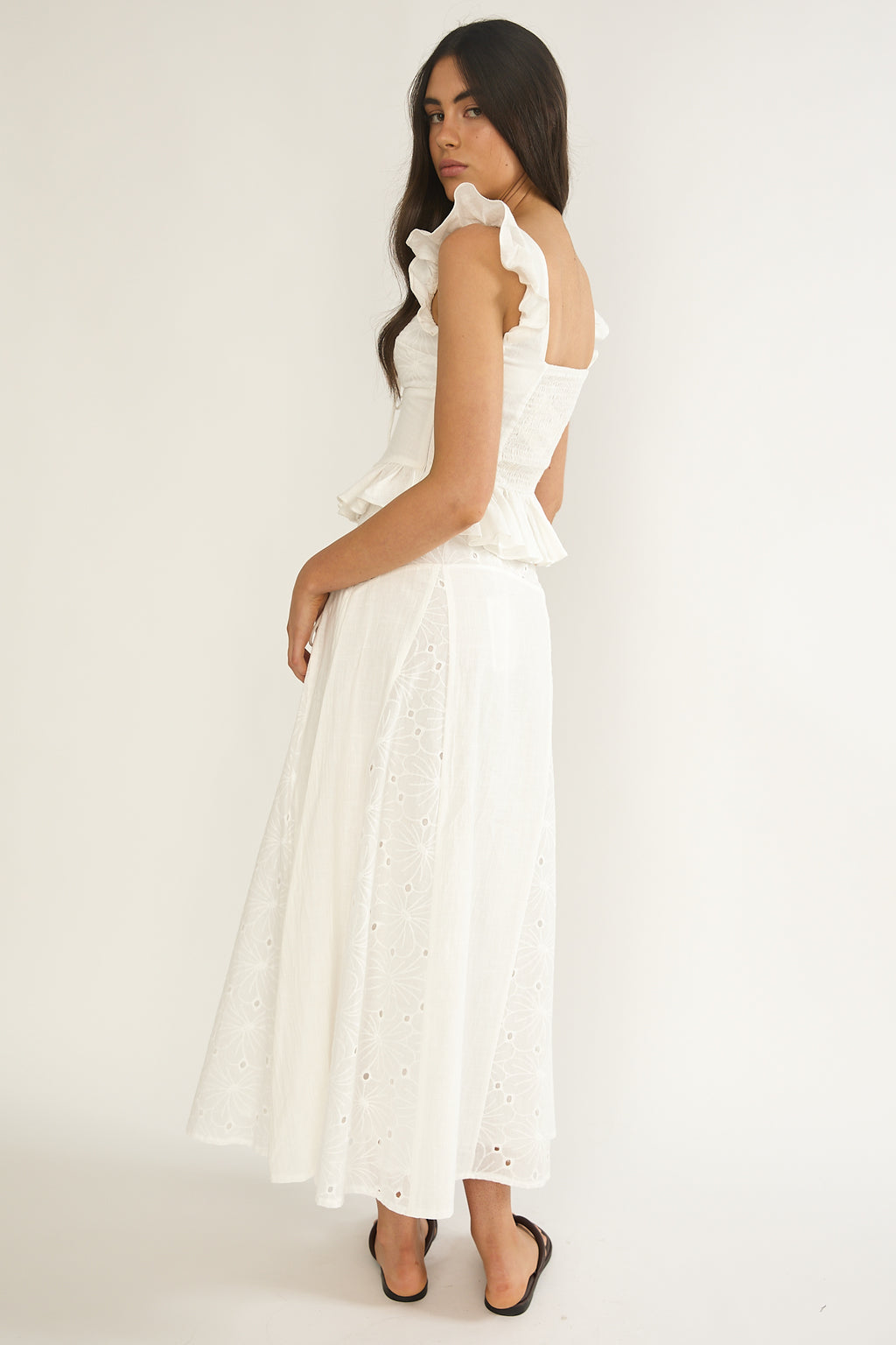 Danette String Tie Embroidery Maxi Skirt White by Selfie Leslie Australia