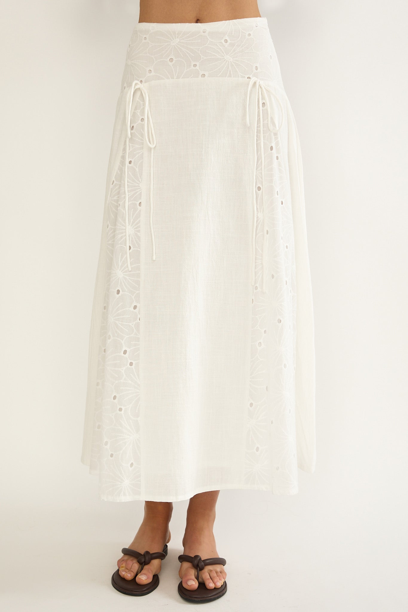 Danette String Tie Embroidery Maxi Skirt White by Selfie Leslie Australia