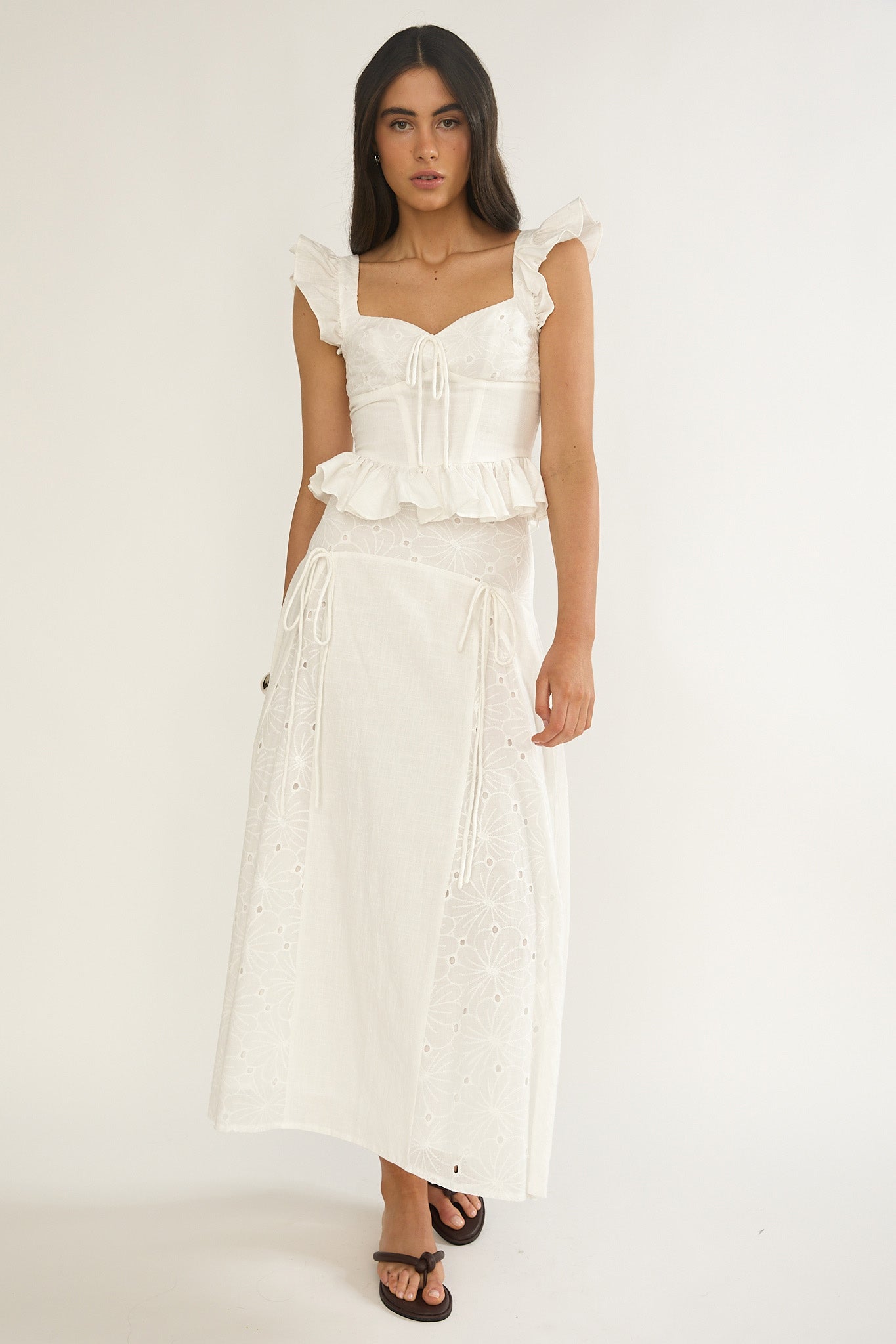 Danette String Tie Embroidery Maxi Skirt White by Selfie Leslie Australia
