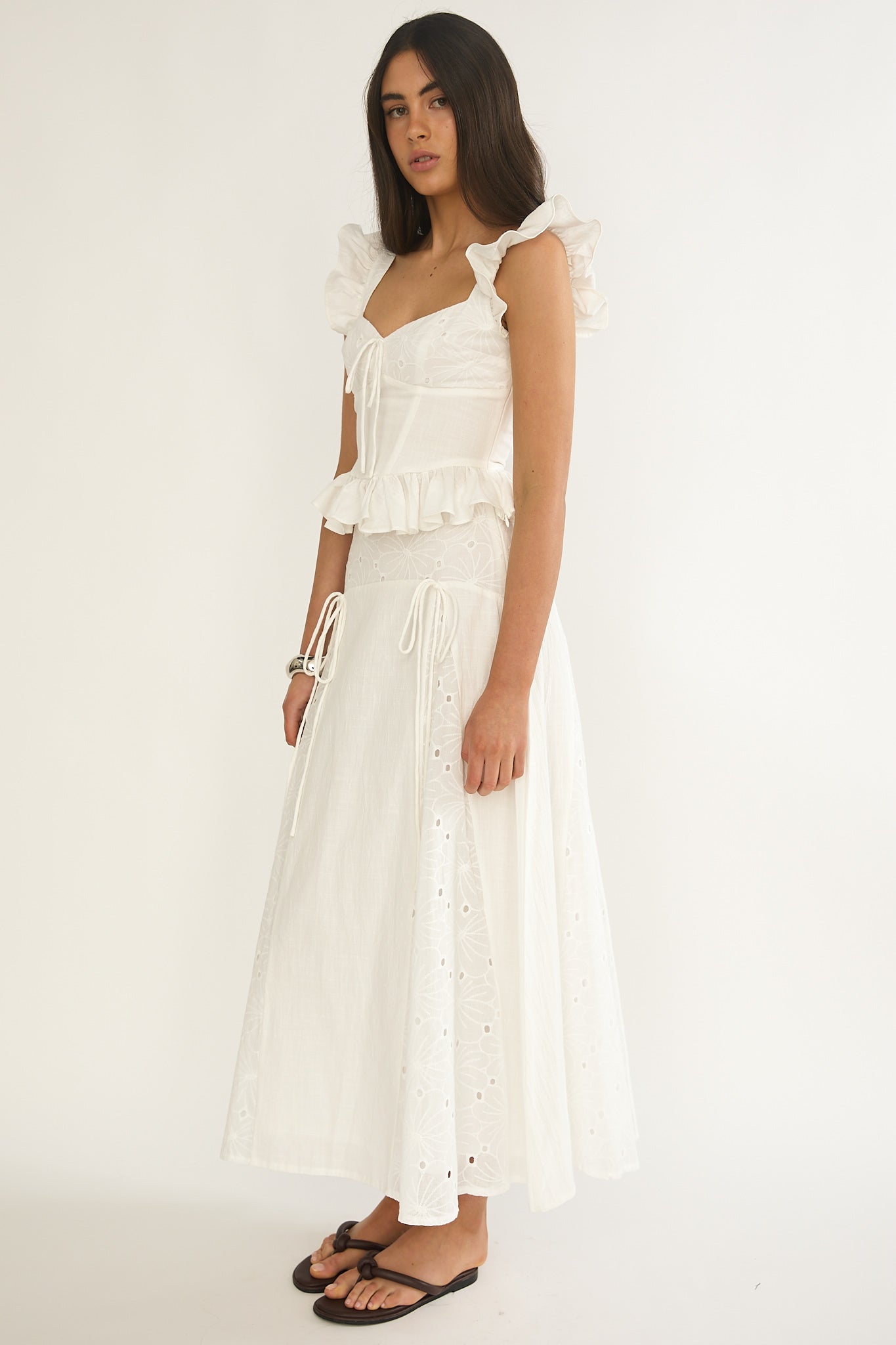 Danette String Tie Embroidery Maxi Skirt White by Selfie Leslie Australia