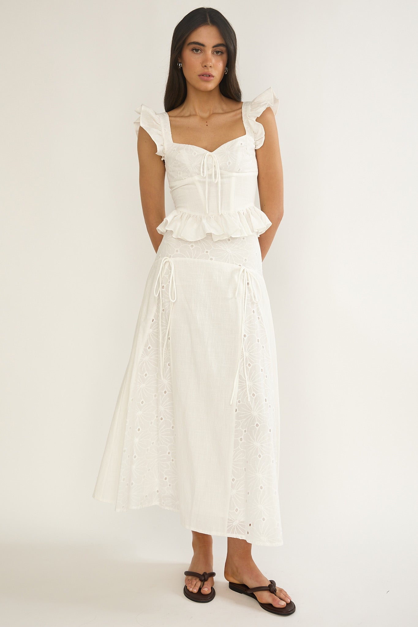 Danette Frill Trim Embroidery Top White by Selfie Leslie Australia